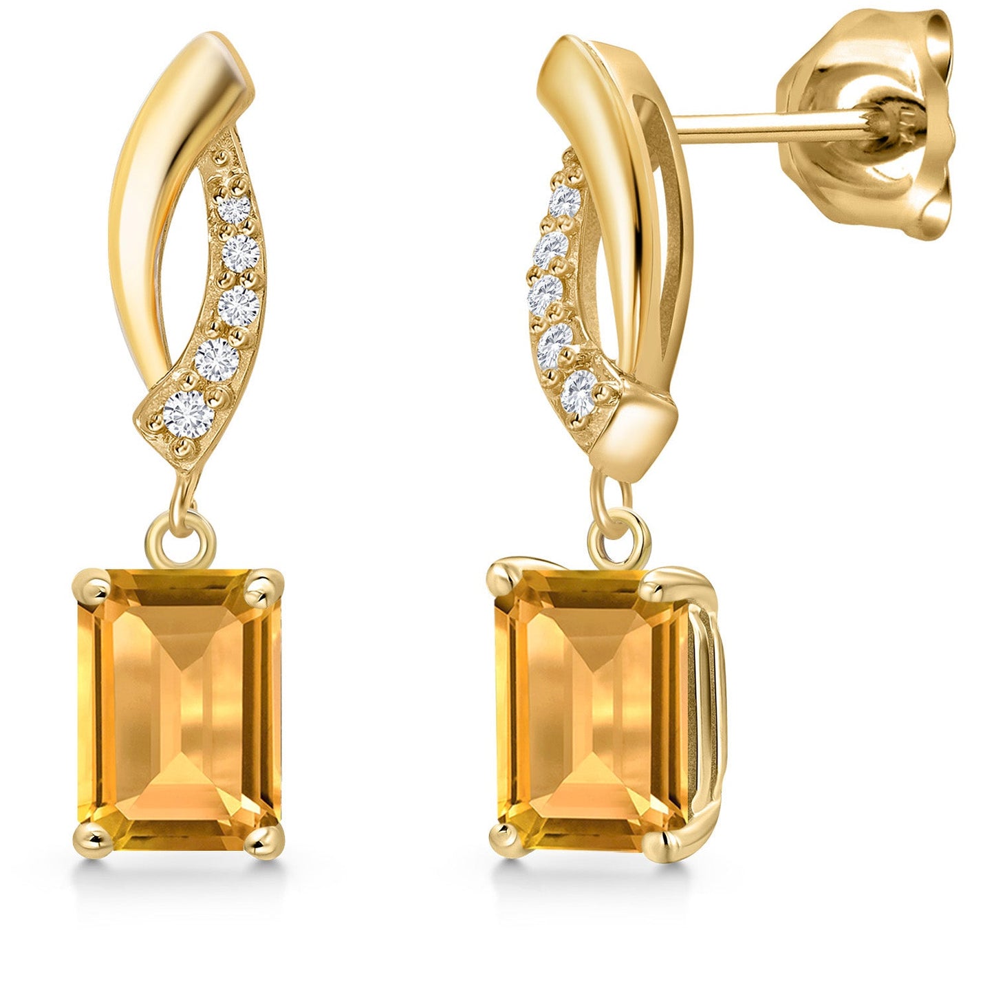 10K Yellow Gold 7X5MM Emerald Cut Gemstone Birthstone and Lab Grown Diamond Infinity Dangle Earrings for Women