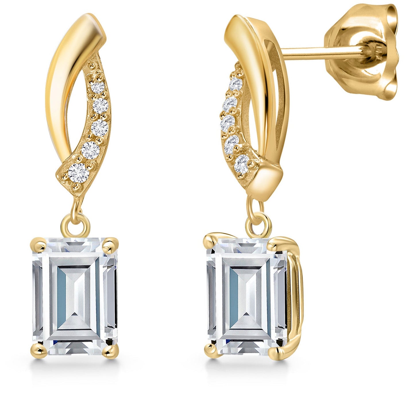 10K Yellow Gold 7X5MM Emerald Cut Gemstone Birthstone and Lab Grown Diamond Infinity Dangle Earrings for Women
