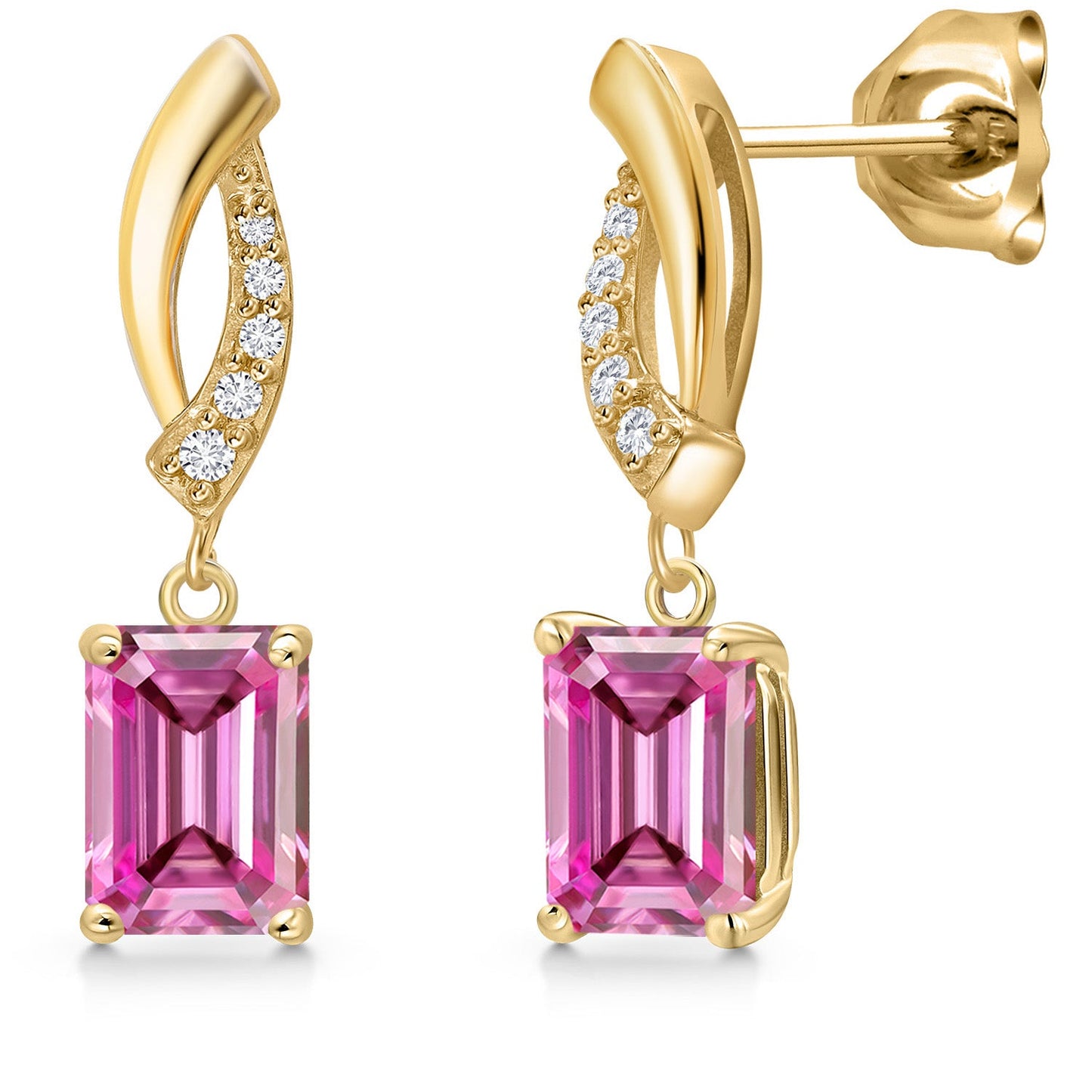 10K Yellow Gold 7X5MM Emerald Cut Gemstone Birthstone and Lab Grown Diamond Infinity Dangle Earrings for Women