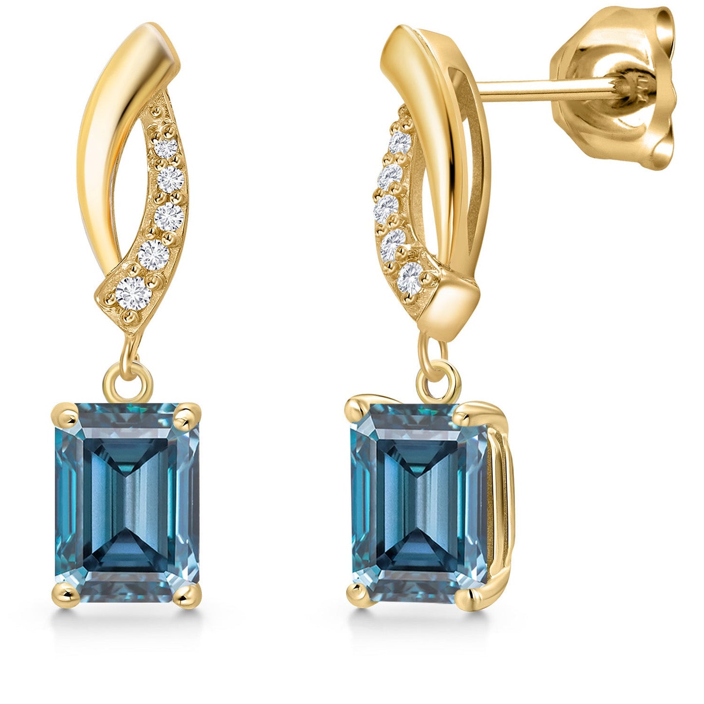 10K Yellow Gold 7X5MM Emerald Cut Gemstone Birthstone and Lab Grown Diamond Infinity Dangle Earrings for Women