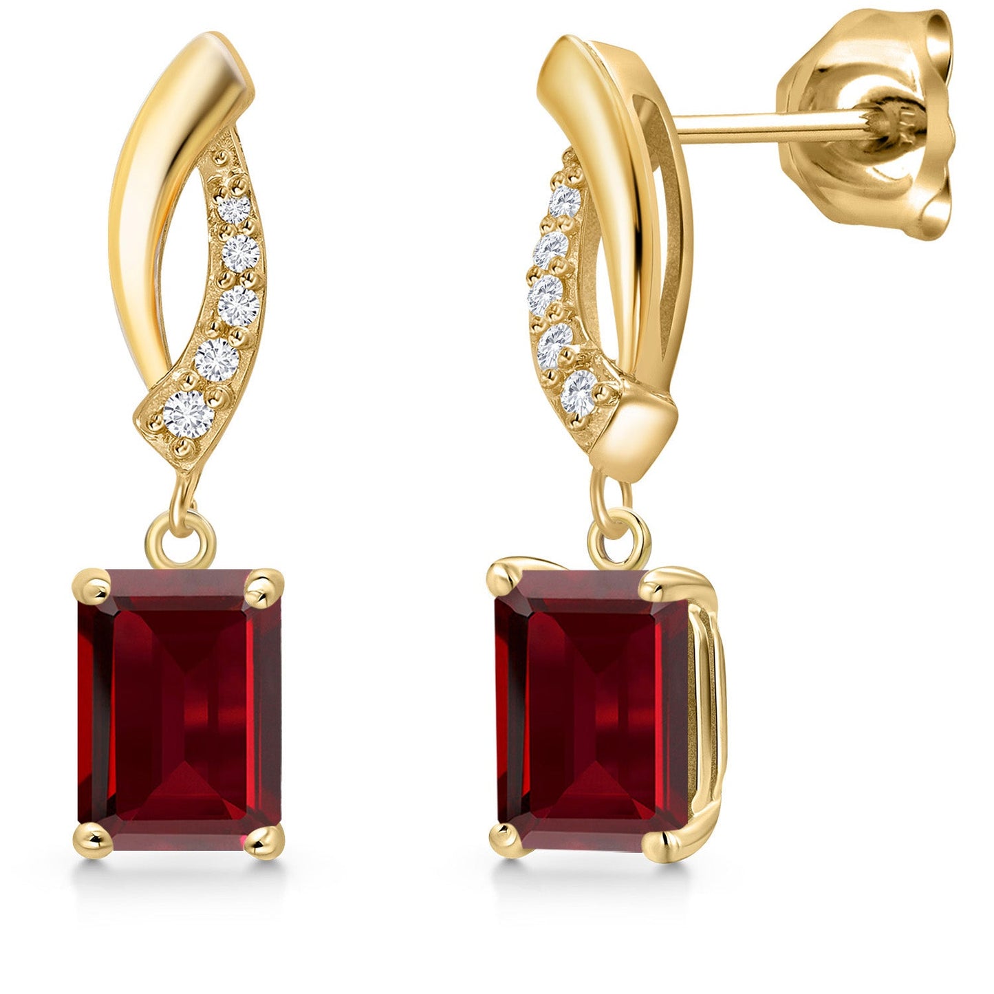 10K Yellow Gold 7X5MM Emerald Cut Gemstone Birthstone and Lab Grown Diamond Infinity Dangle Earrings for Women