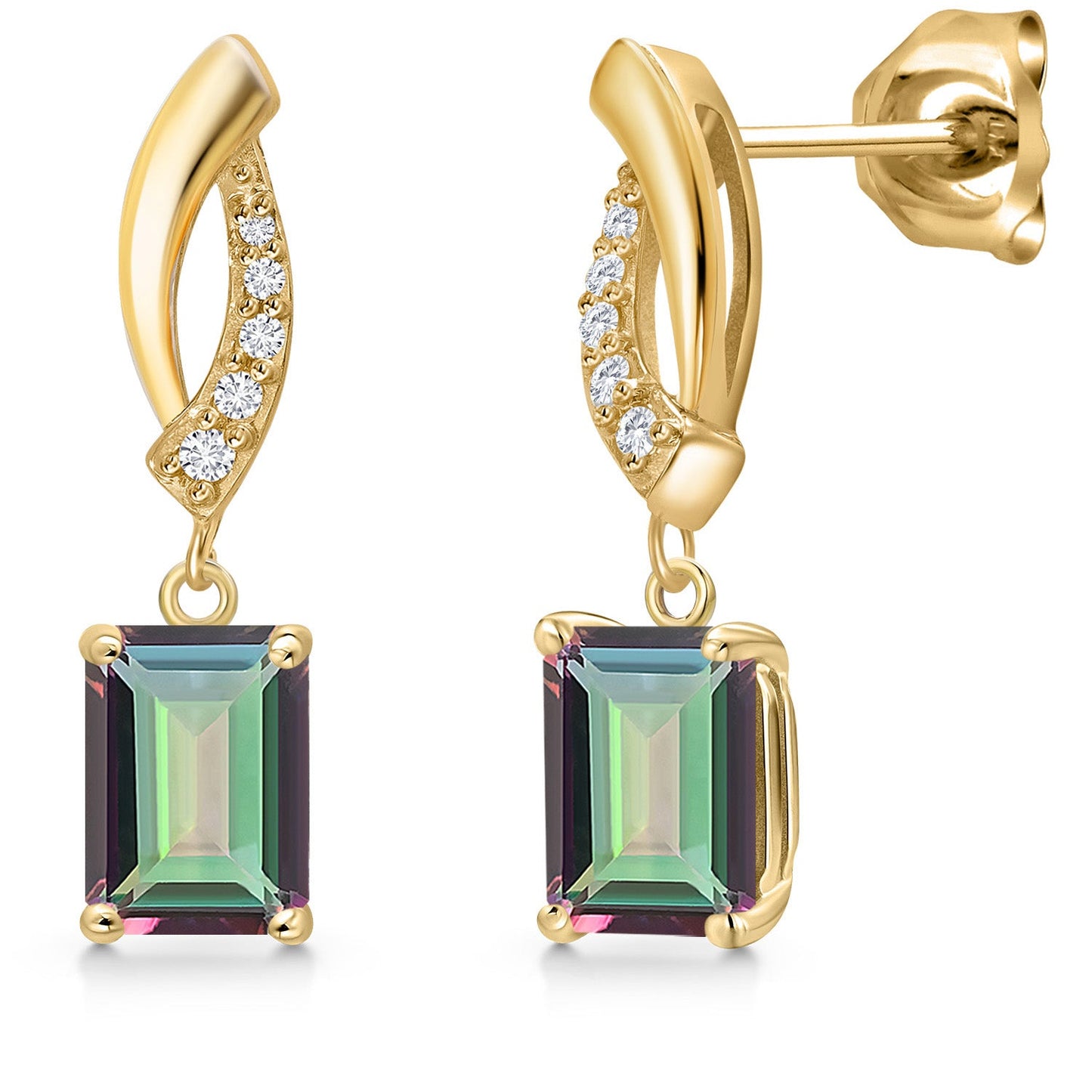 10K Yellow Gold 7X5MM Emerald Cut Gemstone Birthstone and Lab Grown Diamond Infinity Dangle Earrings for Women