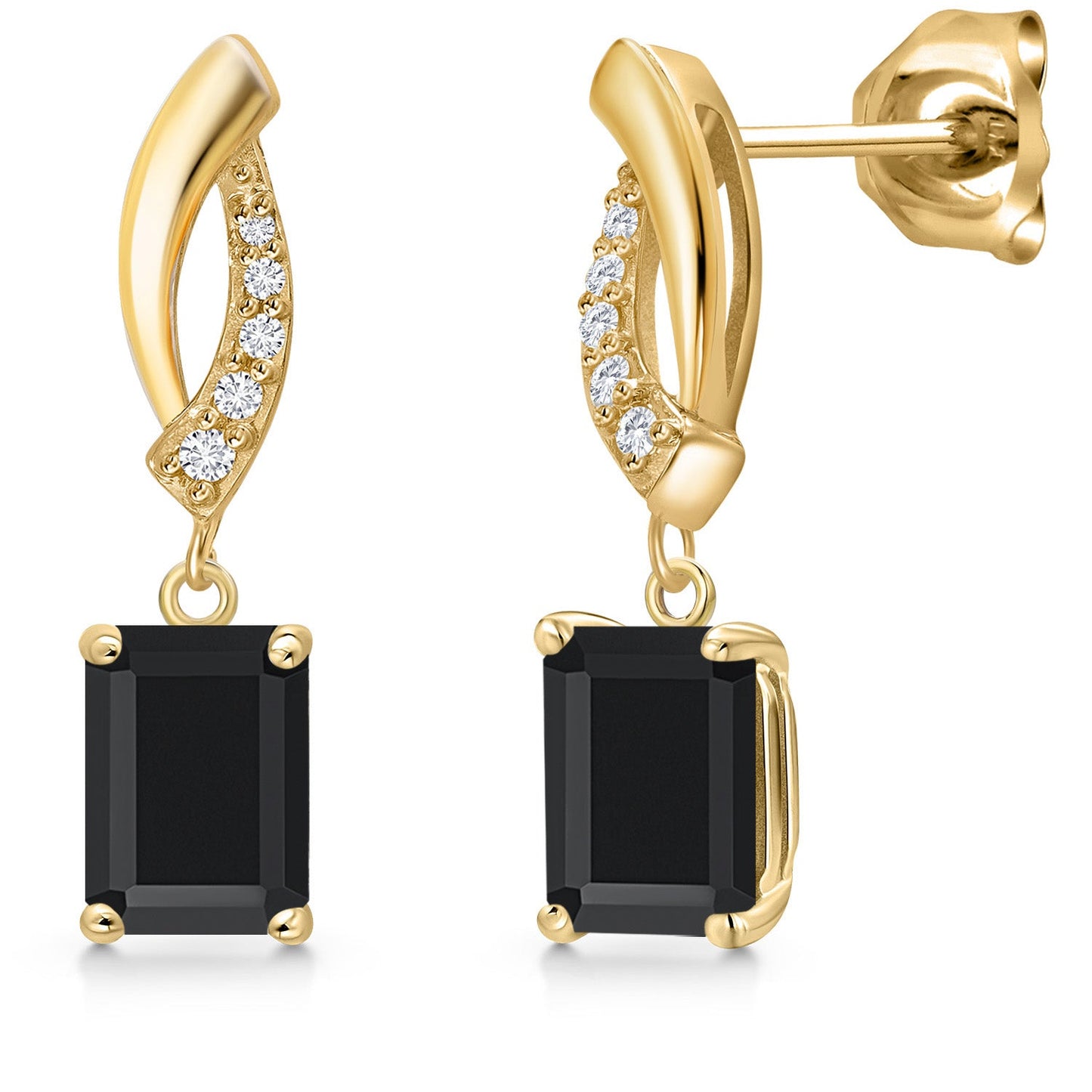 10K Yellow Gold 7X5MM Emerald Cut Gemstone Birthstone and Lab Grown Diamond Infinity Dangle Earrings for Women