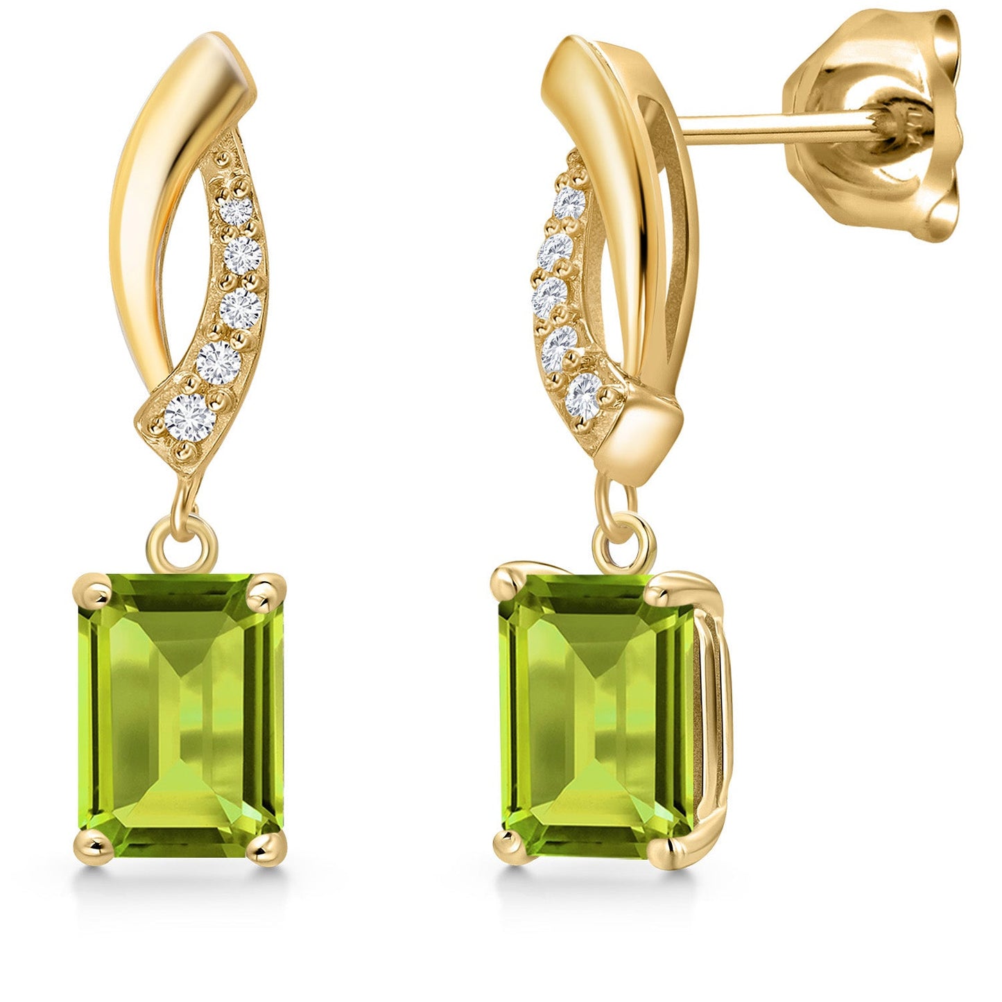 10K Yellow Gold 7X5MM Emerald Cut Gemstone Birthstone and Lab Grown Diamond Infinity Dangle Earrings for Women