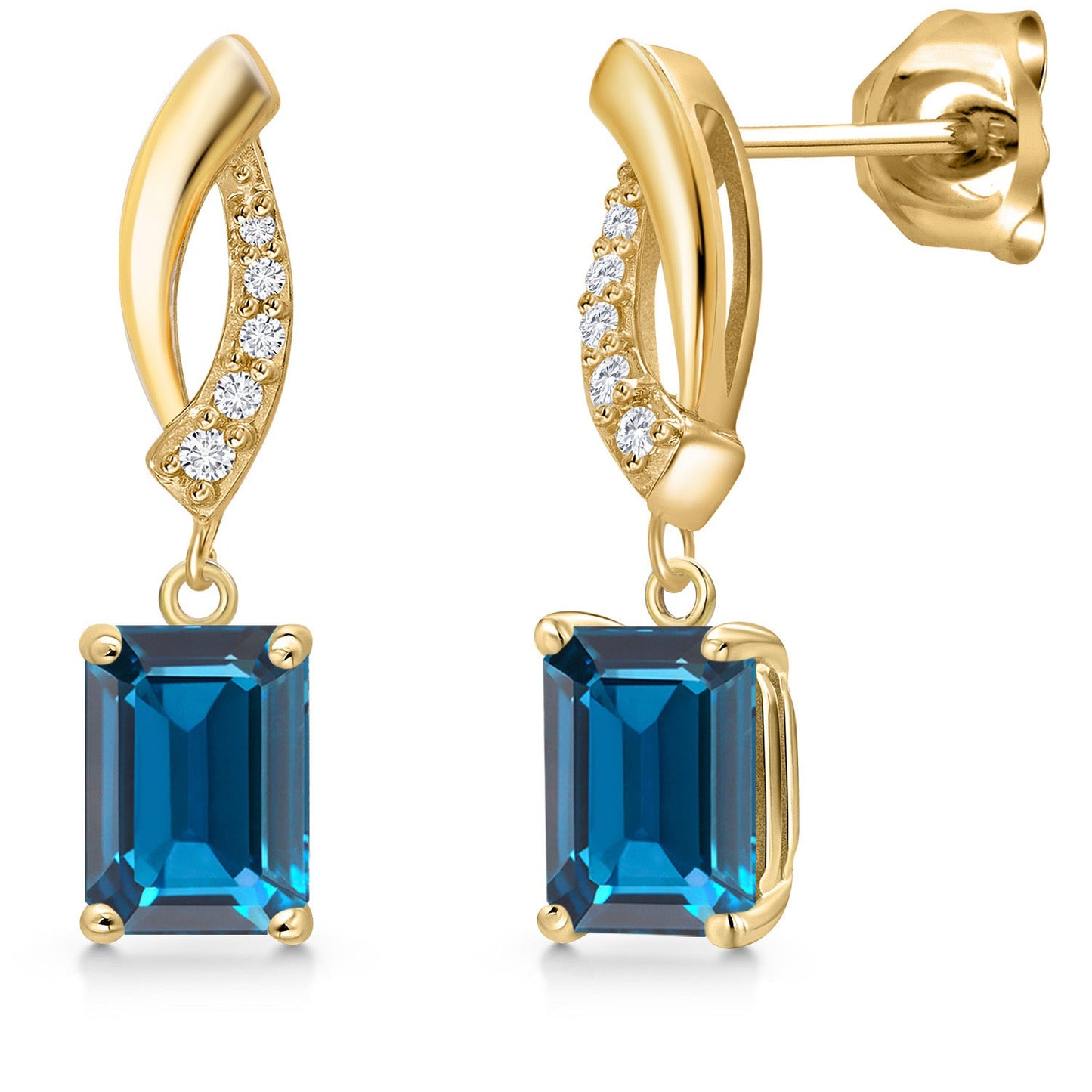 10K Yellow Gold 7X5MM Emerald Cut Gemstone Birthstone and Lab Grown Diamond Infinity Dangle Earrings for Women