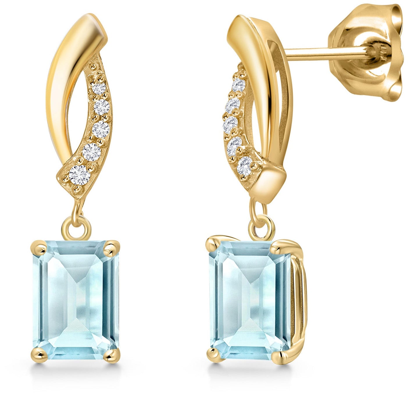 10K Yellow Gold 7X5MM Emerald Cut Gemstone Birthstone and Lab Grown Diamond Infinity Dangle Earrings for Women