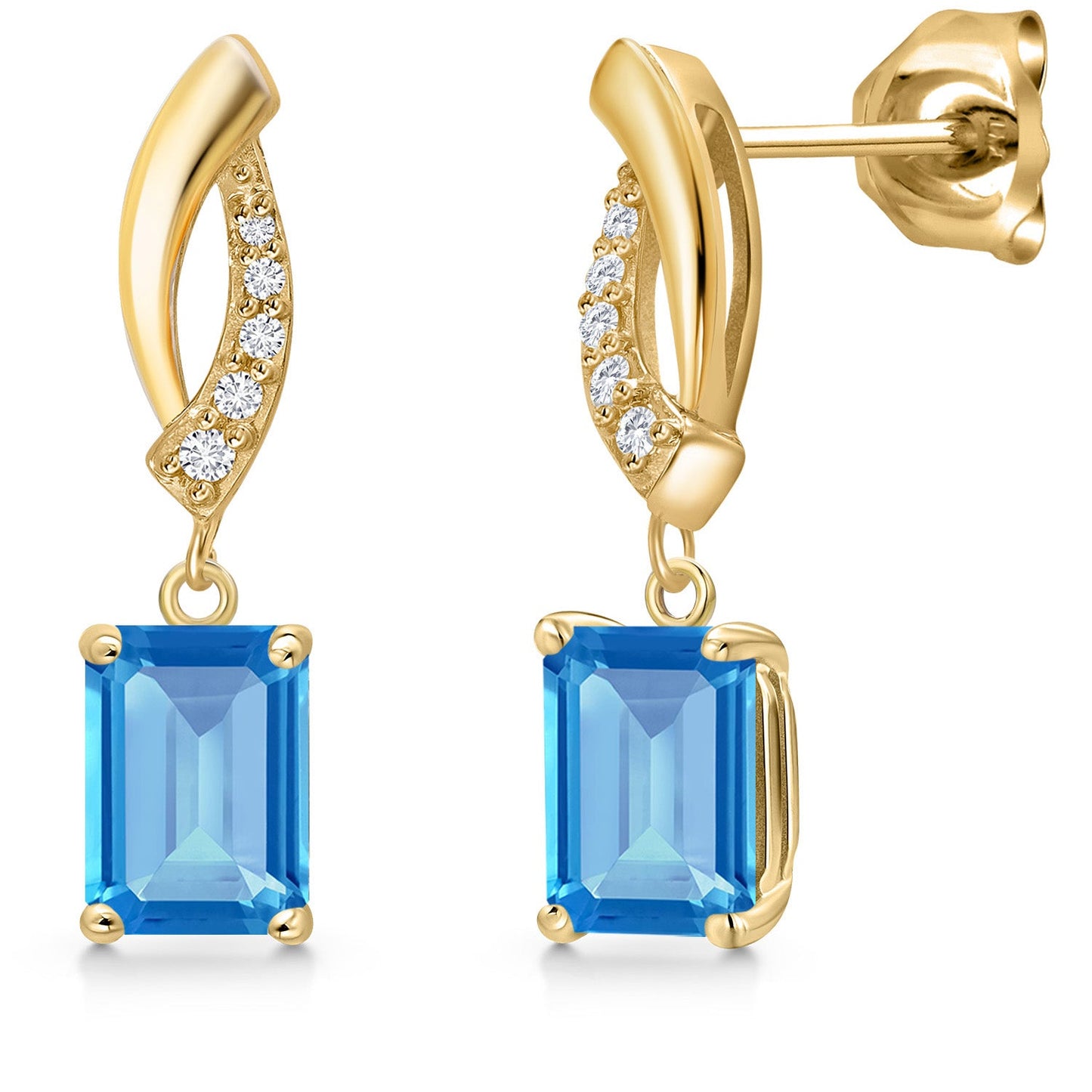 10K Yellow Gold 7X5MM Emerald Cut Gemstone Birthstone and Lab Grown Diamond Infinity Dangle Earrings for Women
