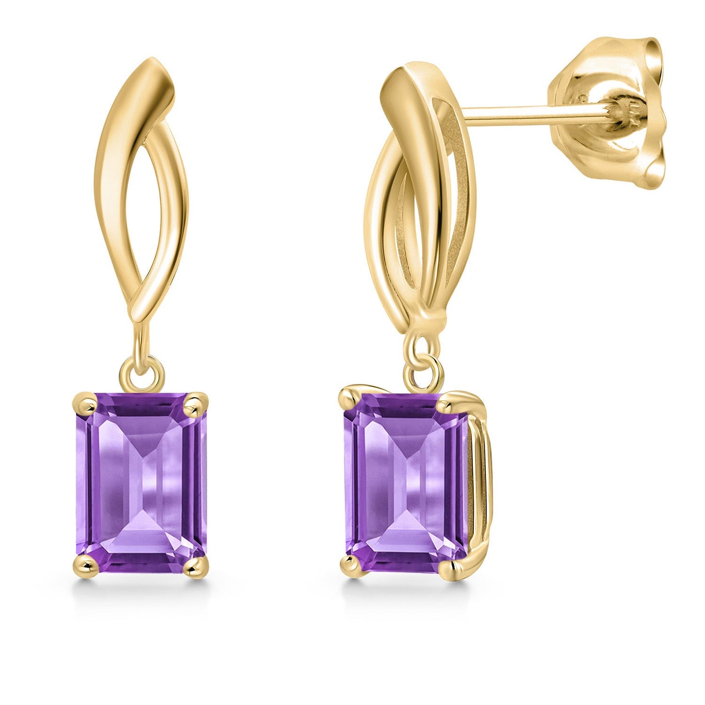 Infinity Dangle Earrings For Women | 10K Yellow Gold | 7X5MM Emerald Cut Gemstone Birthstone | Gold Earrings For Women