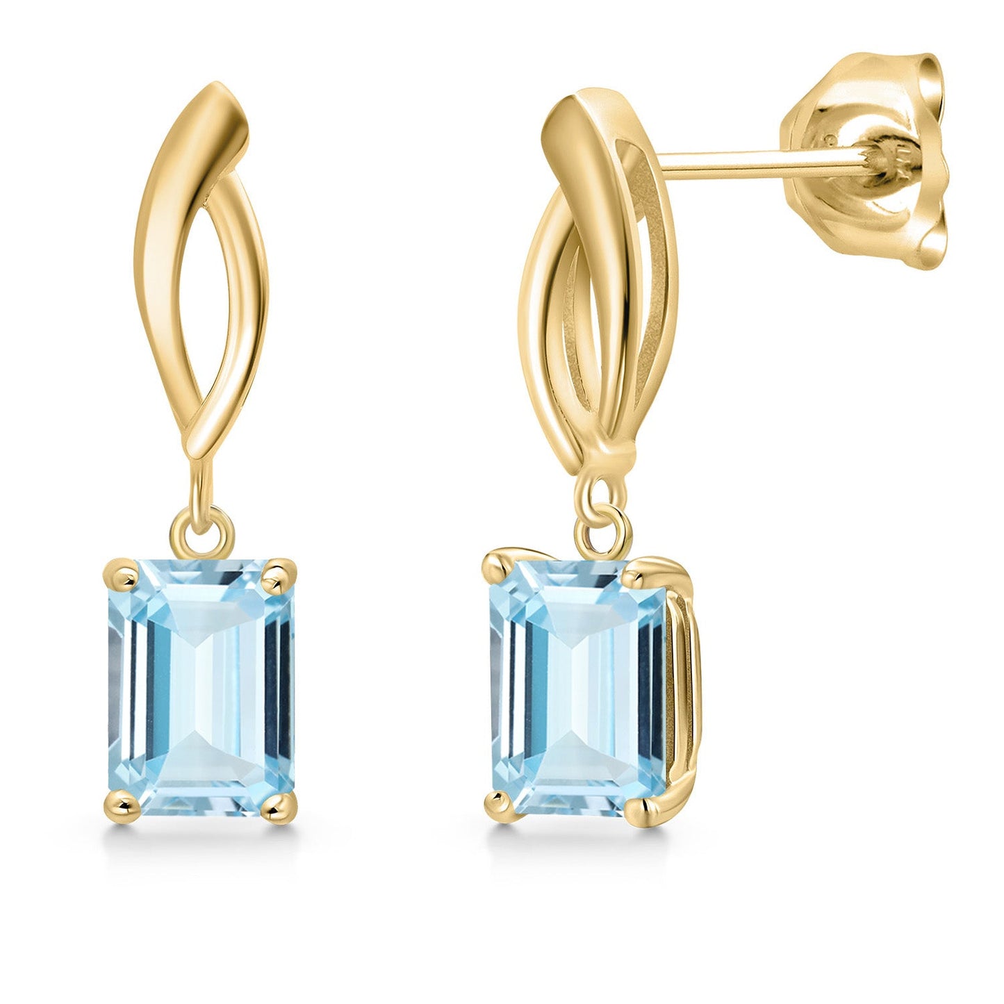 Infinity Dangle Earrings For Women | 10K Yellow Gold | 7X5MM Emerald Cut Gemstone Birthstone | Gold Earrings For Women