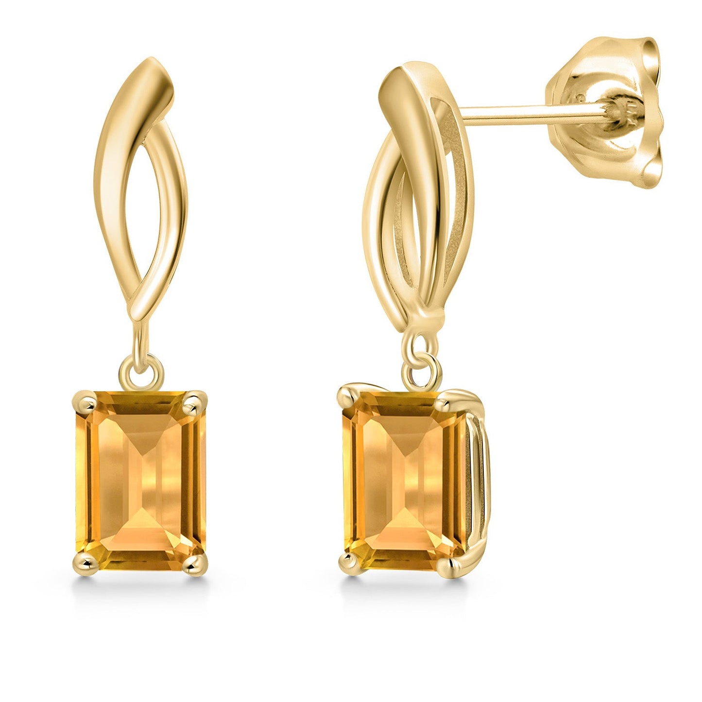 Infinity Dangle Earrings For Women | 10K Yellow Gold | 7X5MM Emerald Cut Gemstone Birthstone | Gold Earrings For Women