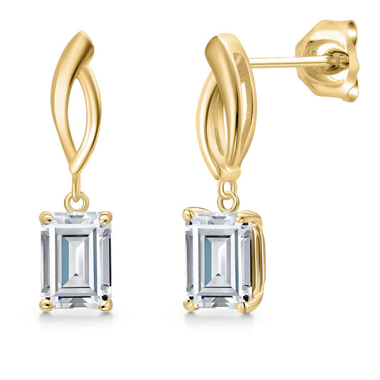 Infinity Dangle Earrings For Women | 10K Yellow Gold | 7X5MM Emerald Cut Gemstone Birthstone | Gold Earrings For Women