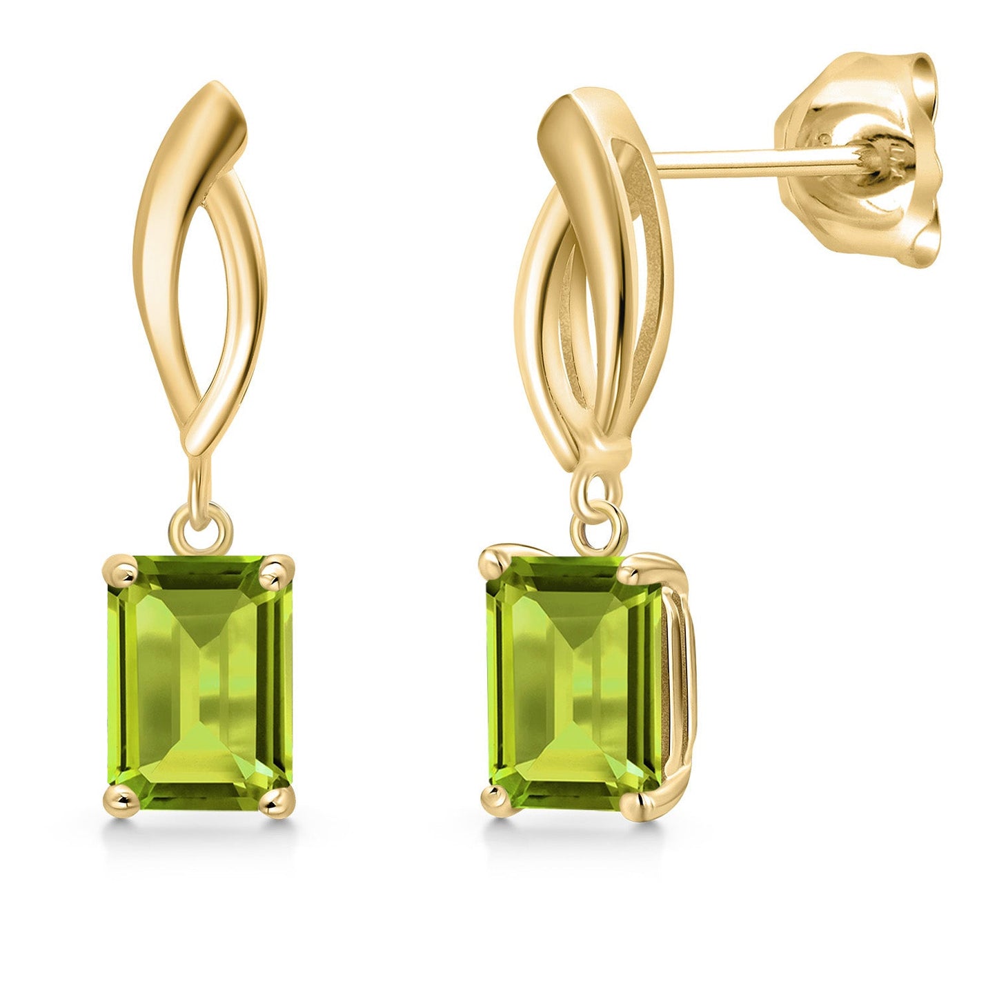 Infinity Dangle Earrings For Women | 10K Yellow Gold | 7X5MM Emerald Cut Gemstone Birthstone | Gold Earrings For Women