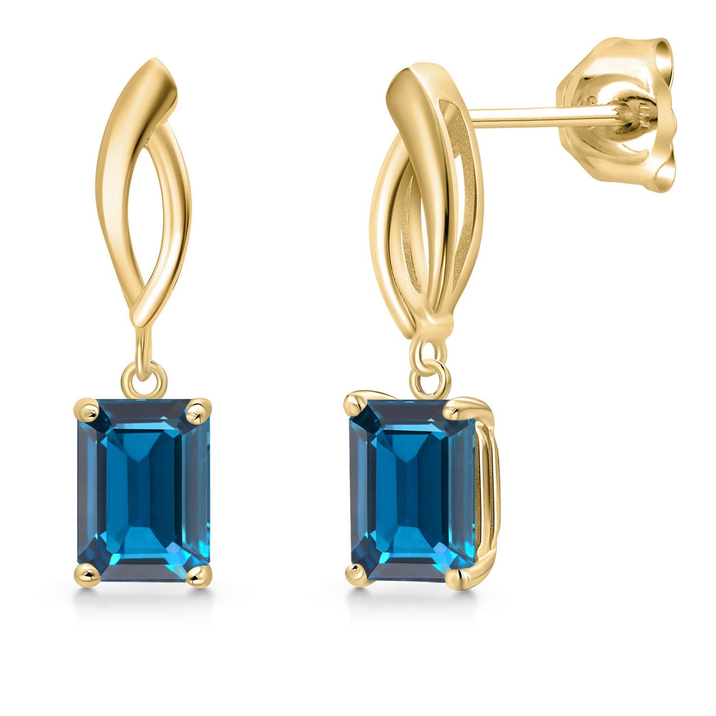 Infinity Dangle Earrings For Women | 10K Yellow Gold | 7X5MM Emerald Cut Gemstone Birthstone | Gold Earrings For Women