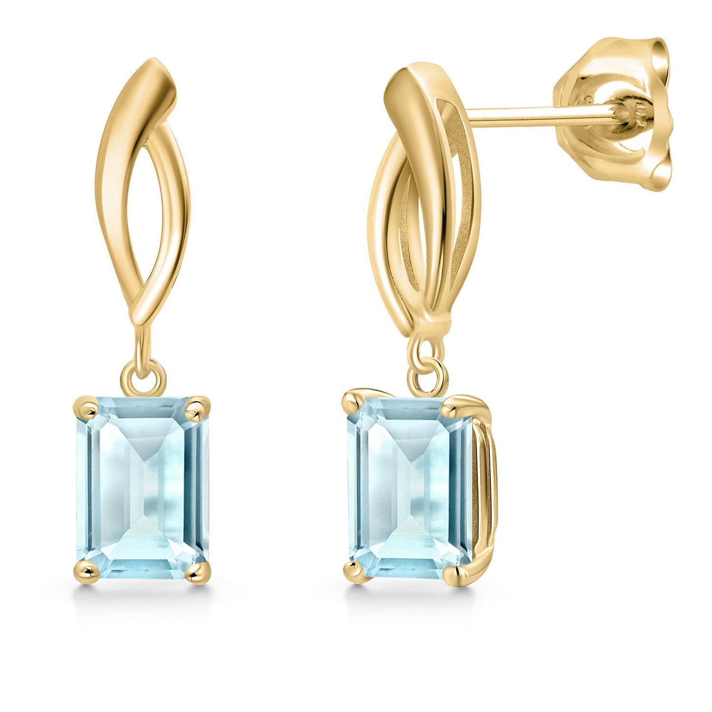 Infinity Dangle Earrings For Women | 10K Yellow Gold | 7X5MM Emerald Cut Gemstone Birthstone | Gold Earrings For Women
