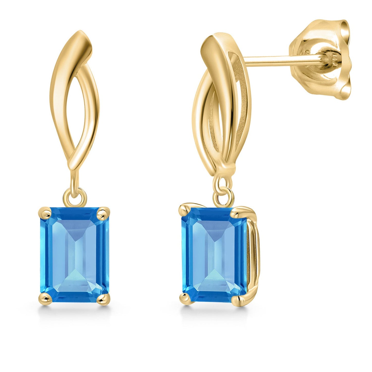 Infinity Dangle Earrings For Women | 10K Yellow Gold | 7X5MM Emerald Cut Gemstone Birthstone | Gold Earrings For Women