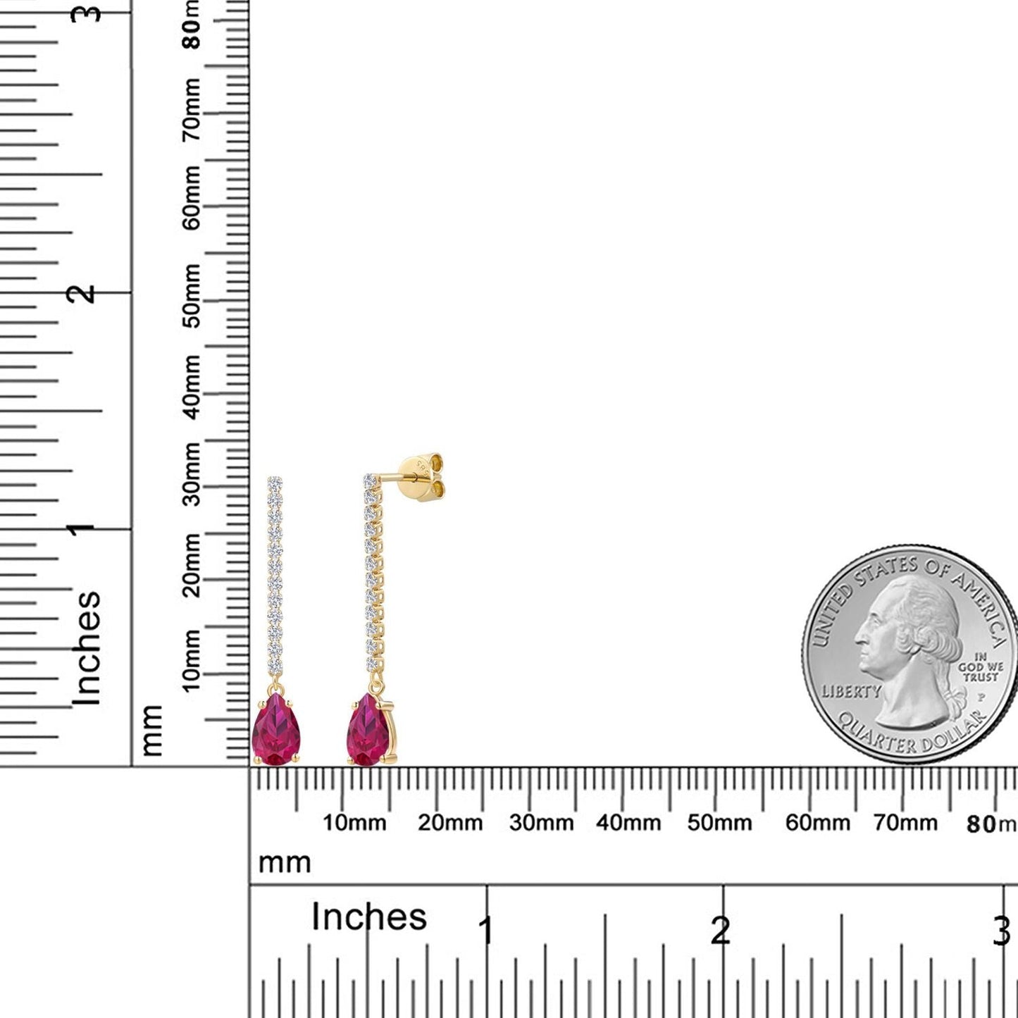 14K Yellow Gold Gemstone Birthstone and White Lab Grown Diamond Long Liner Dangle Earrings for Women | Pear Shape 8X5MM | Yellow Gold Chain Drop Earrings