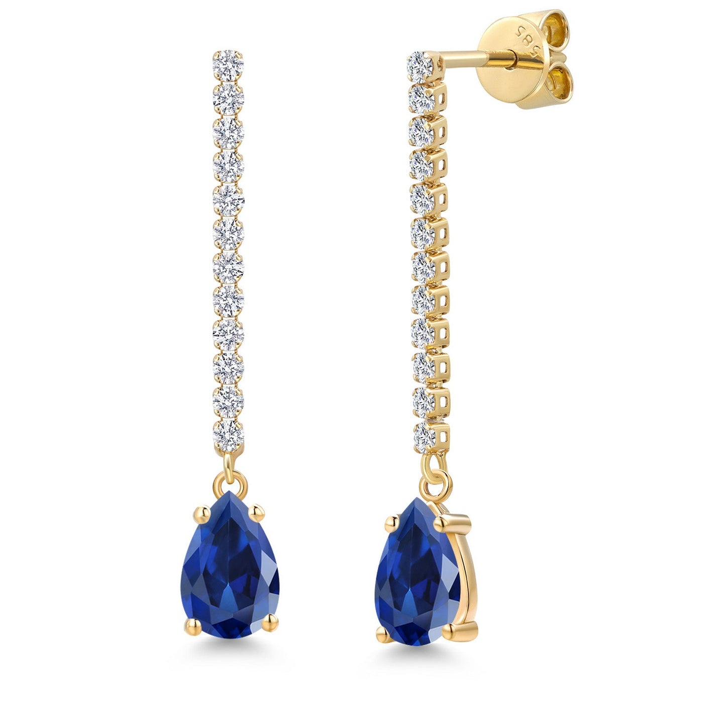 14K Yellow Gold Gemstone Birthstone and White Lab Grown Diamond Long Liner Dangle Earrings for Women | Pear Shape 8X5MM | Yellow Gold Chain Drop Earrings