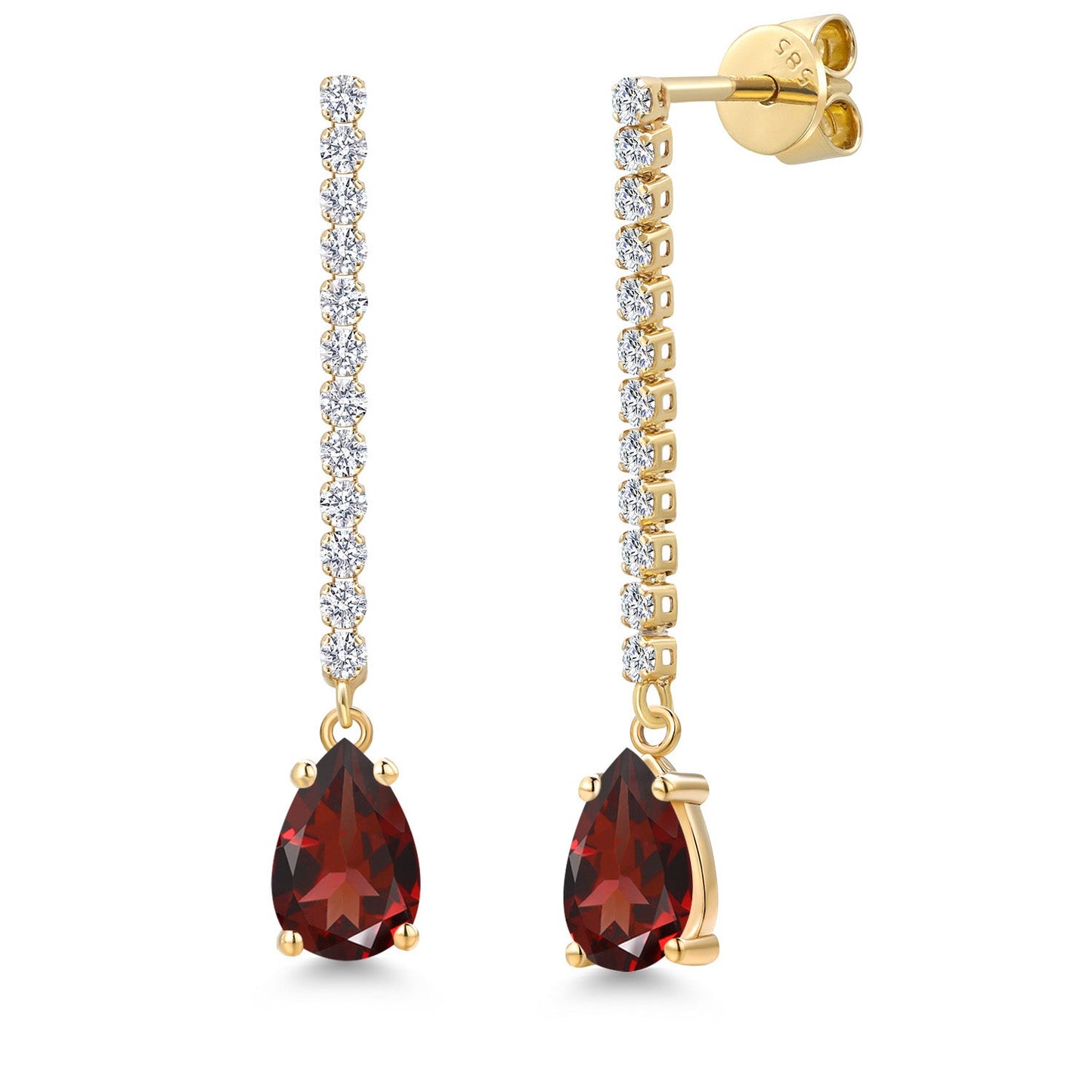 14K Yellow Gold Gemstone Birthstone and White Lab Grown Diamond Long Liner Dangle Earrings for Women | Pear Shape 8X5MM | Yellow Gold Chain Drop Earrings