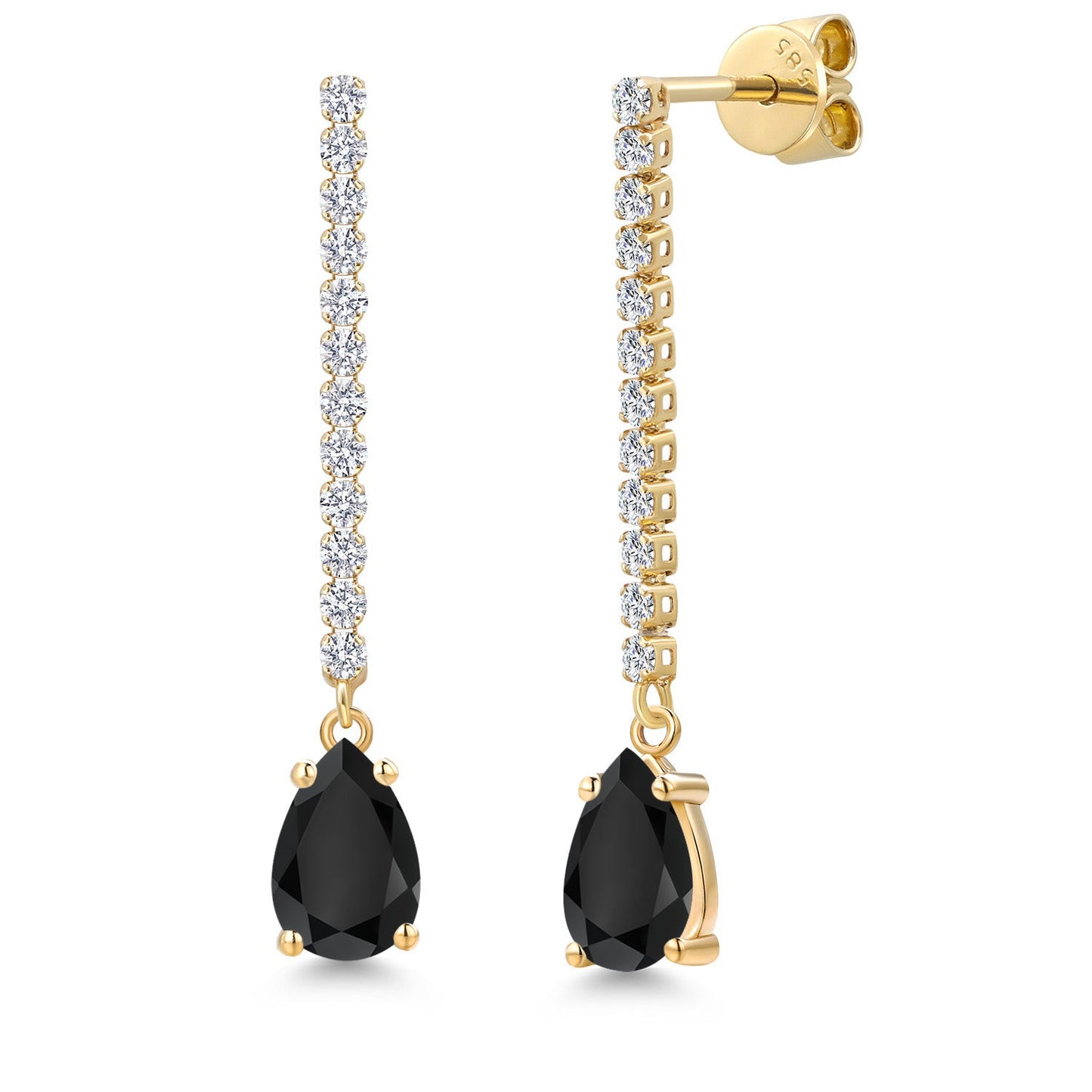 14K Yellow Gold Gemstone Birthstone and White Lab Grown Diamond Long Liner Dangle Earrings for Women | Pear Shape 8X5MM | Yellow Gold Chain Drop Earrings