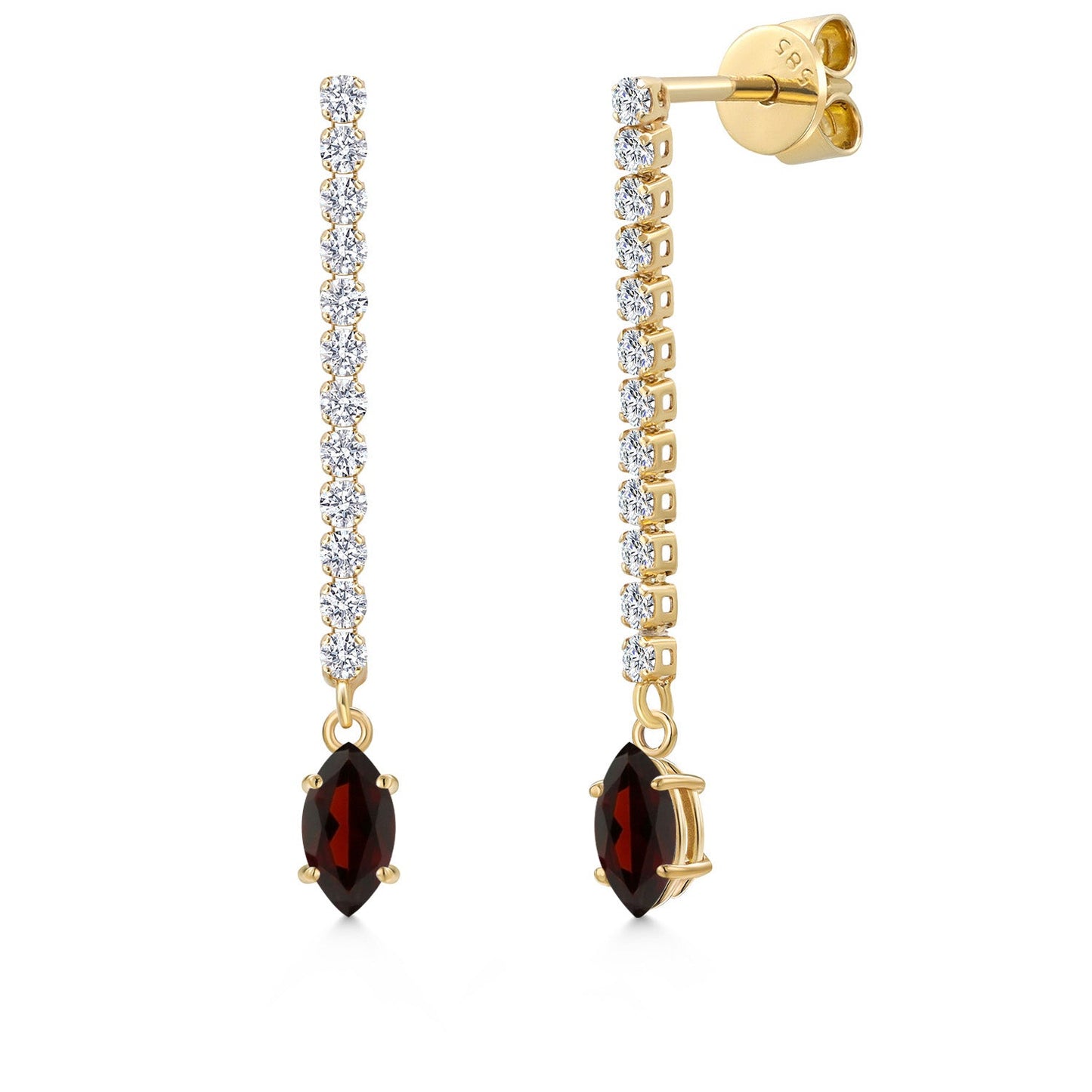 14K Yellow Gold Gemstone Birthstone and White Lab Grown Diamond Long Liner Dangle Earrings for Women | Marquise 6X3MM | Yellow Gold Chain Drop Earrings