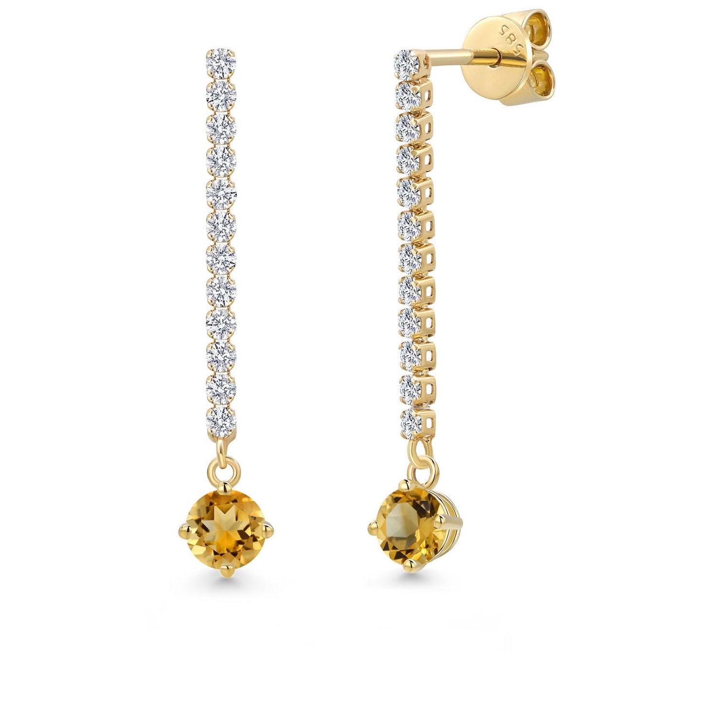 14K Yellow Gold Gemstone Birthstone and White Lab Grown Diamond Long Liner Dangle Earrings for Women | Round 4.5MM | Yellow Gold Chain Drop Earrings
