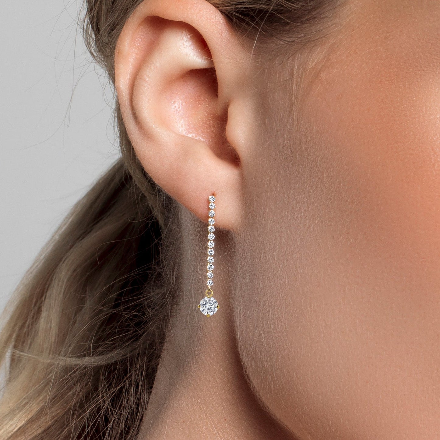 14K Yellow Gold Gemstone Birthstone and White Lab Grown Diamond Long Liner Dangle Earrings for Women | Round 4.5MM | Yellow Gold Chain Drop Earrings