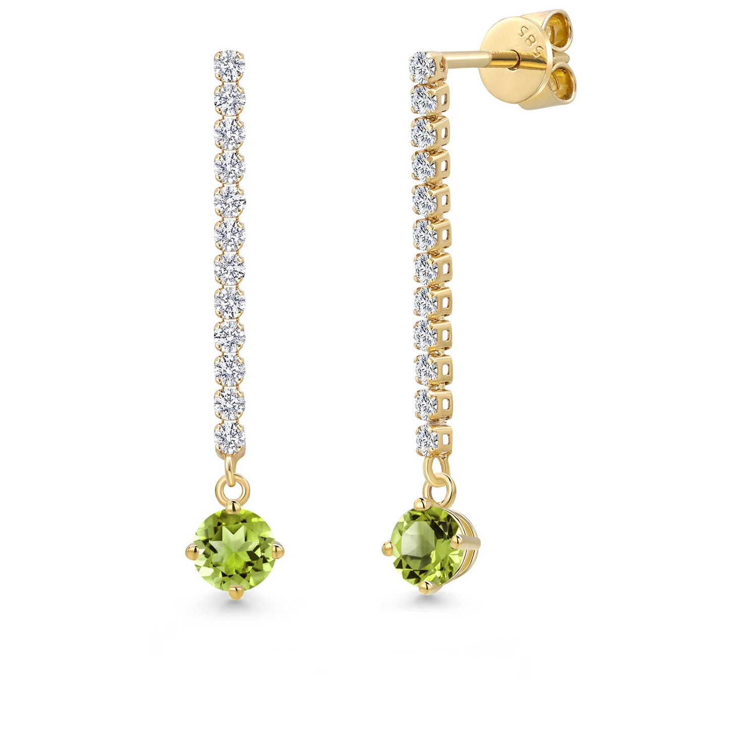 14K Yellow Gold Gemstone Birthstone and White Lab Grown Diamond Long Liner Dangle Earrings for Women | Round 4.5MM | Yellow Gold Chain Drop Earrings