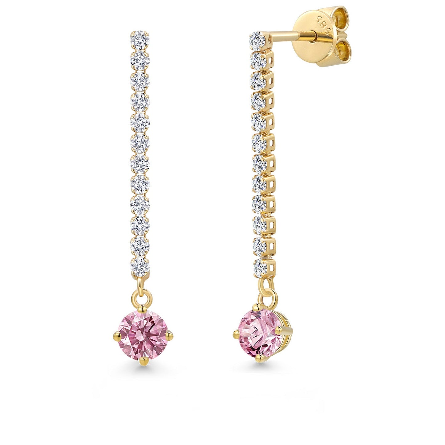 14K Yellow Gold Gemstone Birthstone and White Lab Grown Diamond Long Liner Dangle Earrings for Women | Round 4.5MM | Yellow Gold Chain Drop Earrings