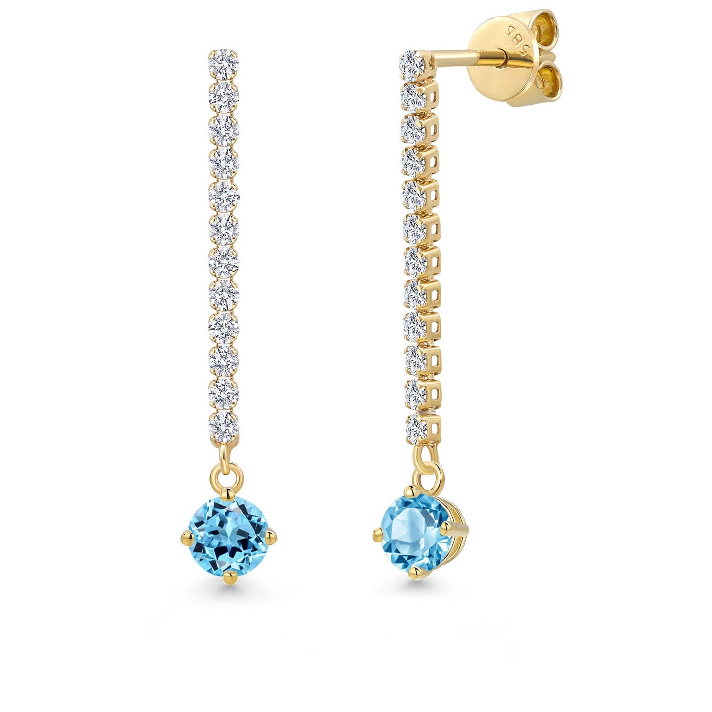 14K Yellow Gold Gemstone Birthstone and White Lab Grown Diamond Long Liner Dangle Earrings for Women | Round 4.5MM | Yellow Gold Chain Drop Earrings