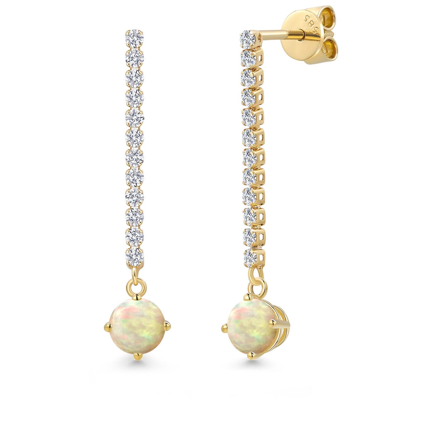 14K Yellow Gold Gemstone Birthstone and White Lab Grown Diamond Long Liner Dangle Earrings for Women | Round 5MM | Yellow Gold Chain Drop Earrings