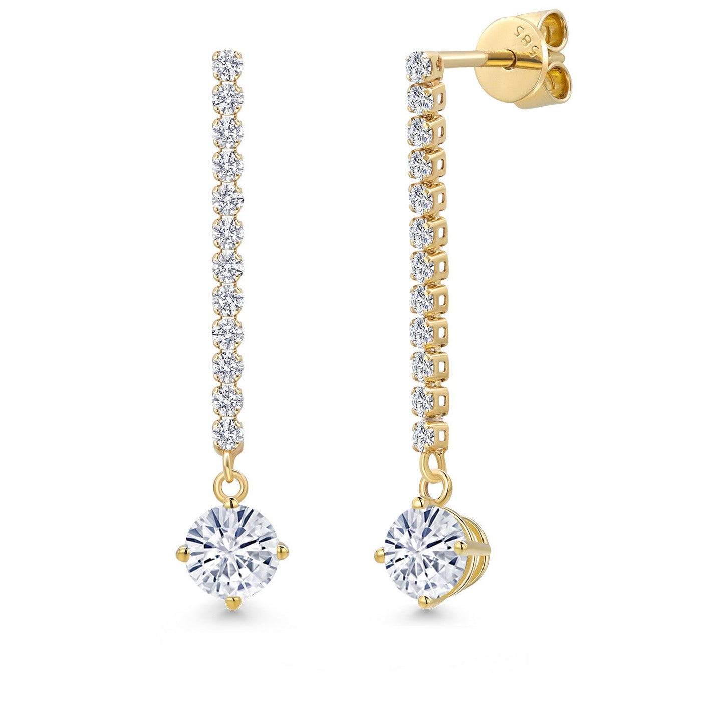 14K Yellow Gold Gemstone Birthstone and White Lab Grown Diamond Long Liner Dangle Earrings for Women | Round 5MM | Yellow Gold Chain Drop Earrings