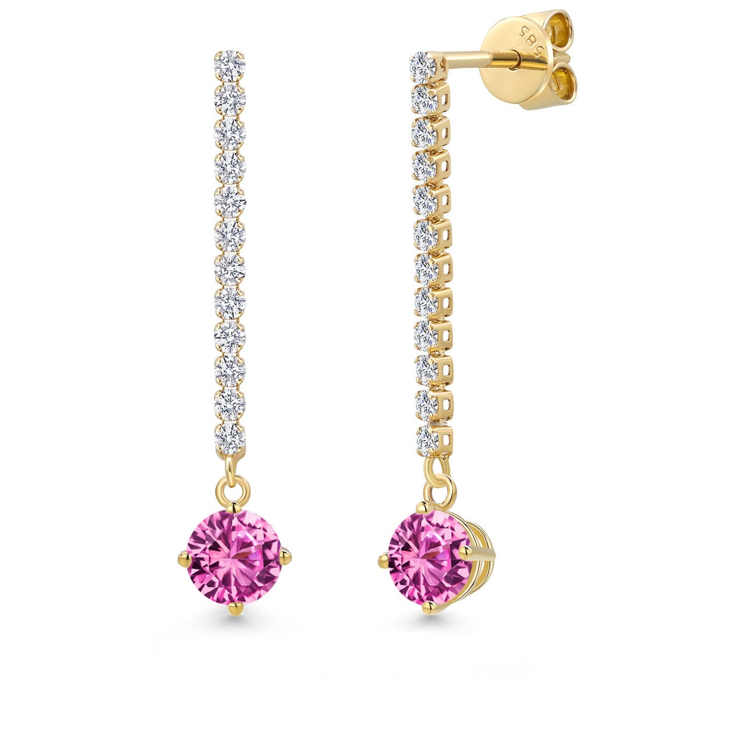 14K Yellow Gold Gemstone Birthstone and White Lab Grown Diamond Long Liner Dangle Earrings for Women | Round 5MM | Yellow Gold Chain Drop Earrings