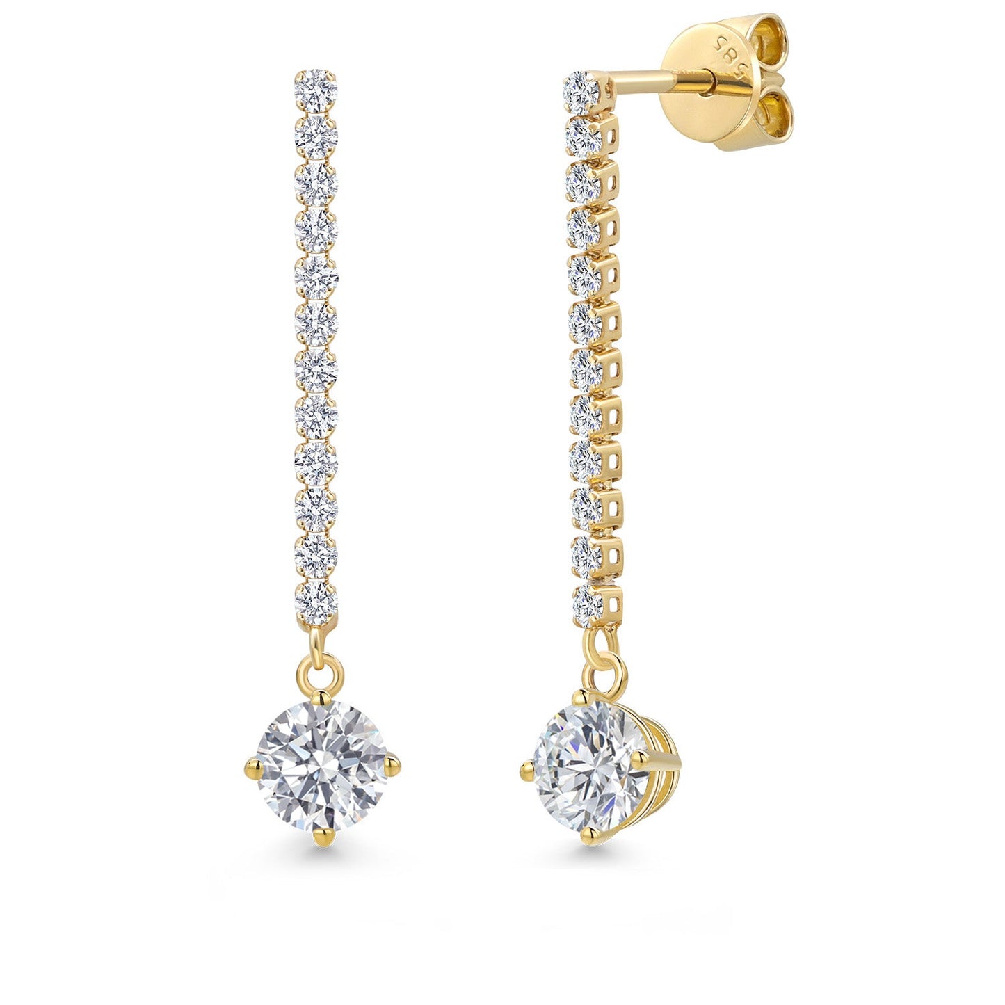 14K Yellow Gold Gemstone Birthstone and White Lab Grown Diamond Long Liner Dangle Earrings for Women | Round 5MM | Yellow Gold Chain Drop Earrings