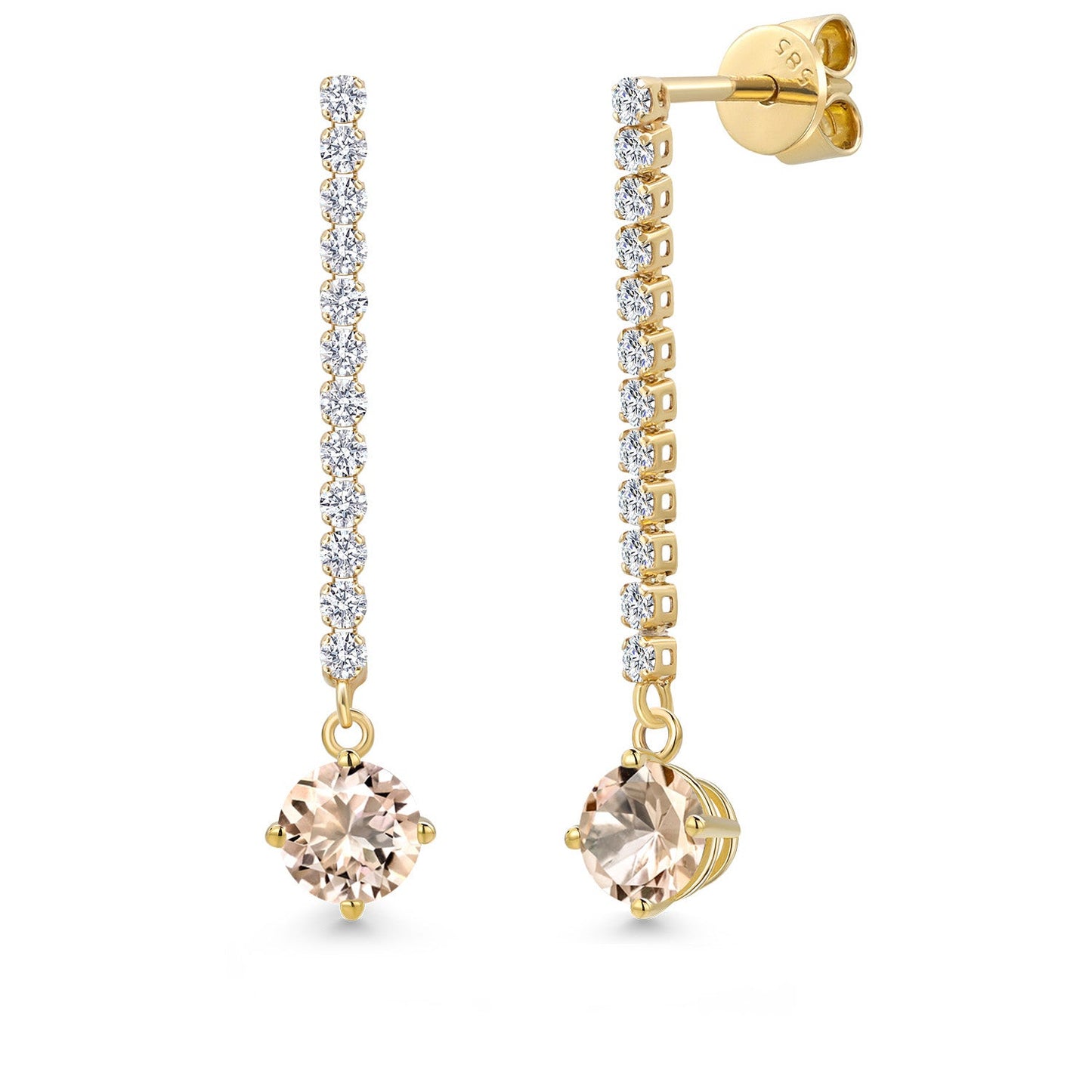 14K Yellow Gold Gemstone Birthstone and White Lab Grown Diamond Long Liner Dangle Earrings for Women | Round 5MM | Yellow Gold Chain Drop Earrings