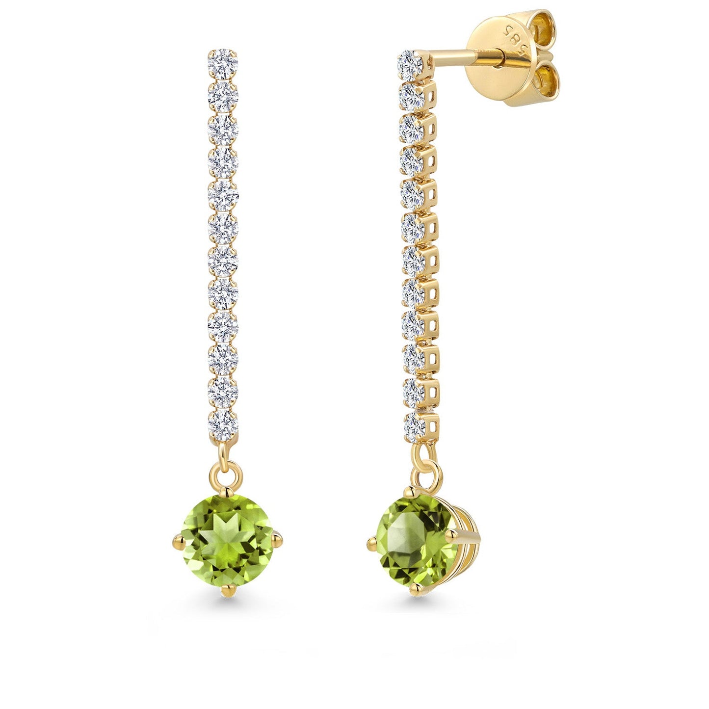 14K Yellow Gold Gemstone Birthstone and White Lab Grown Diamond Long Liner Dangle Earrings for Women | Round 5MM | Yellow Gold Chain Drop Earrings