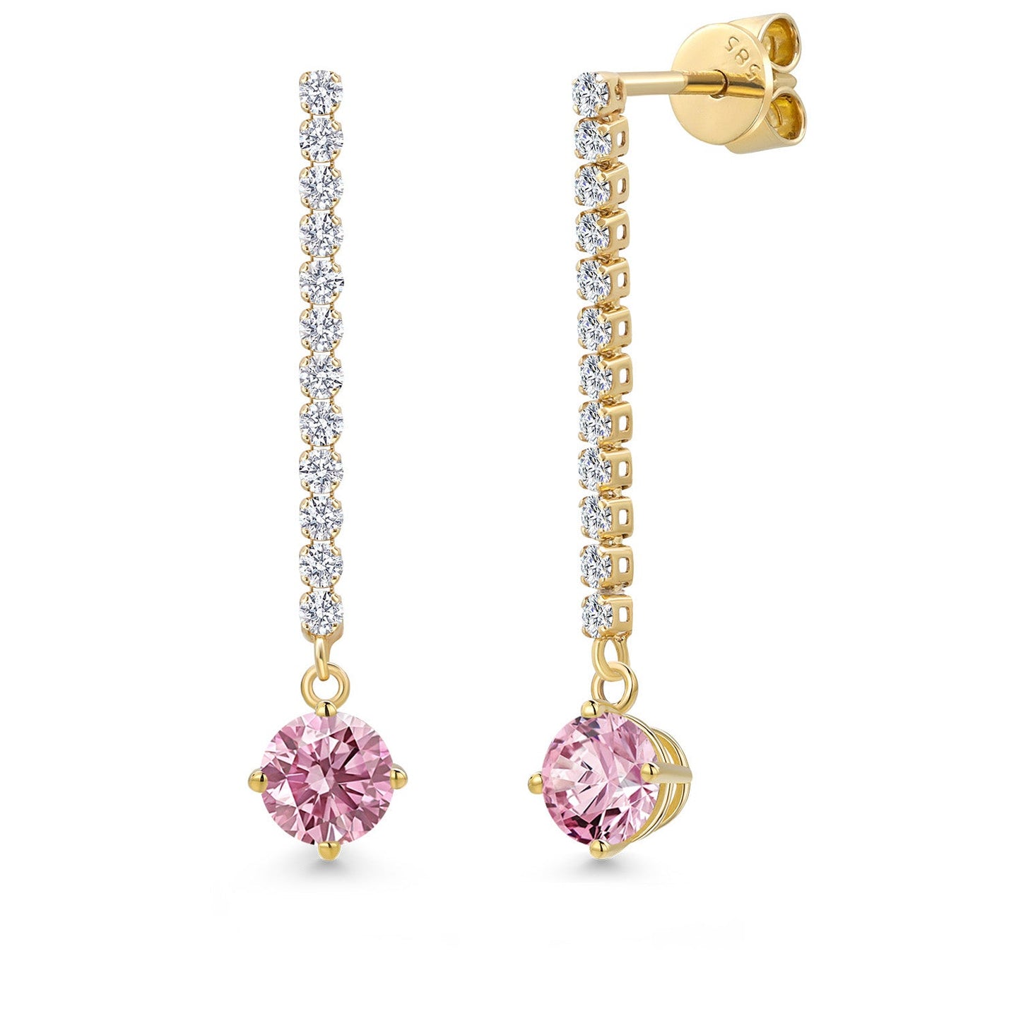 14K Yellow Gold Gemstone Birthstone and White Lab Grown Diamond Long Liner Dangle Earrings for Women | Round 5MM | Yellow Gold Chain Drop Earrings