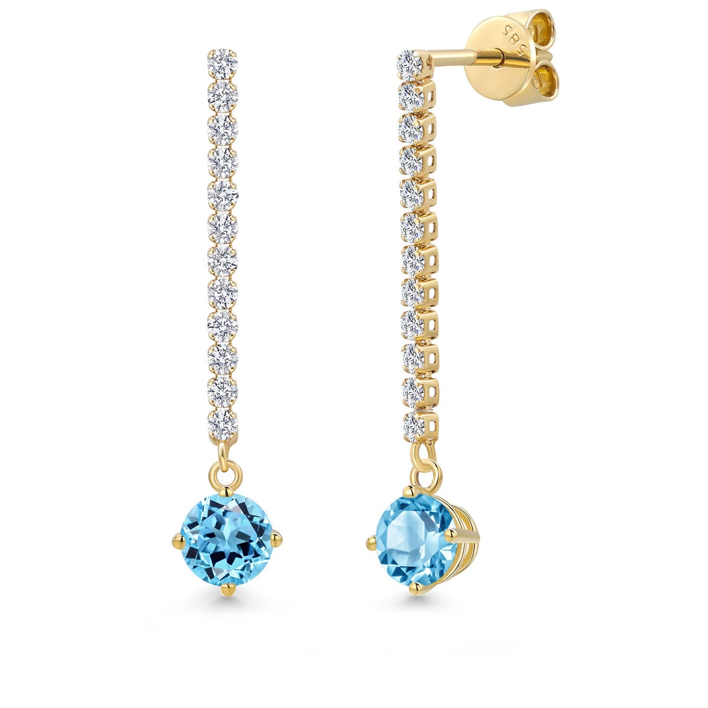 14K Yellow Gold Gemstone Birthstone and White Lab Grown Diamond Long Liner Dangle Earrings for Women | Round 5MM | Yellow Gold Chain Drop Earrings