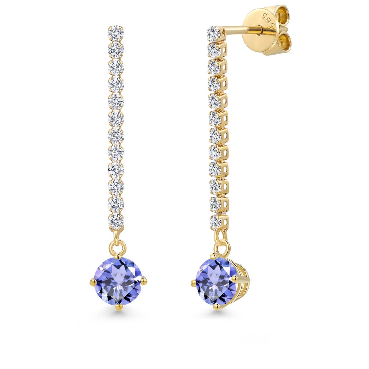 14K Yellow Gold Gemstone Birthstone and White Lab Grown Diamond Long Liner Dangle Earrings for Women | Round 5MM | Yellow Gold Chain Drop Earrings