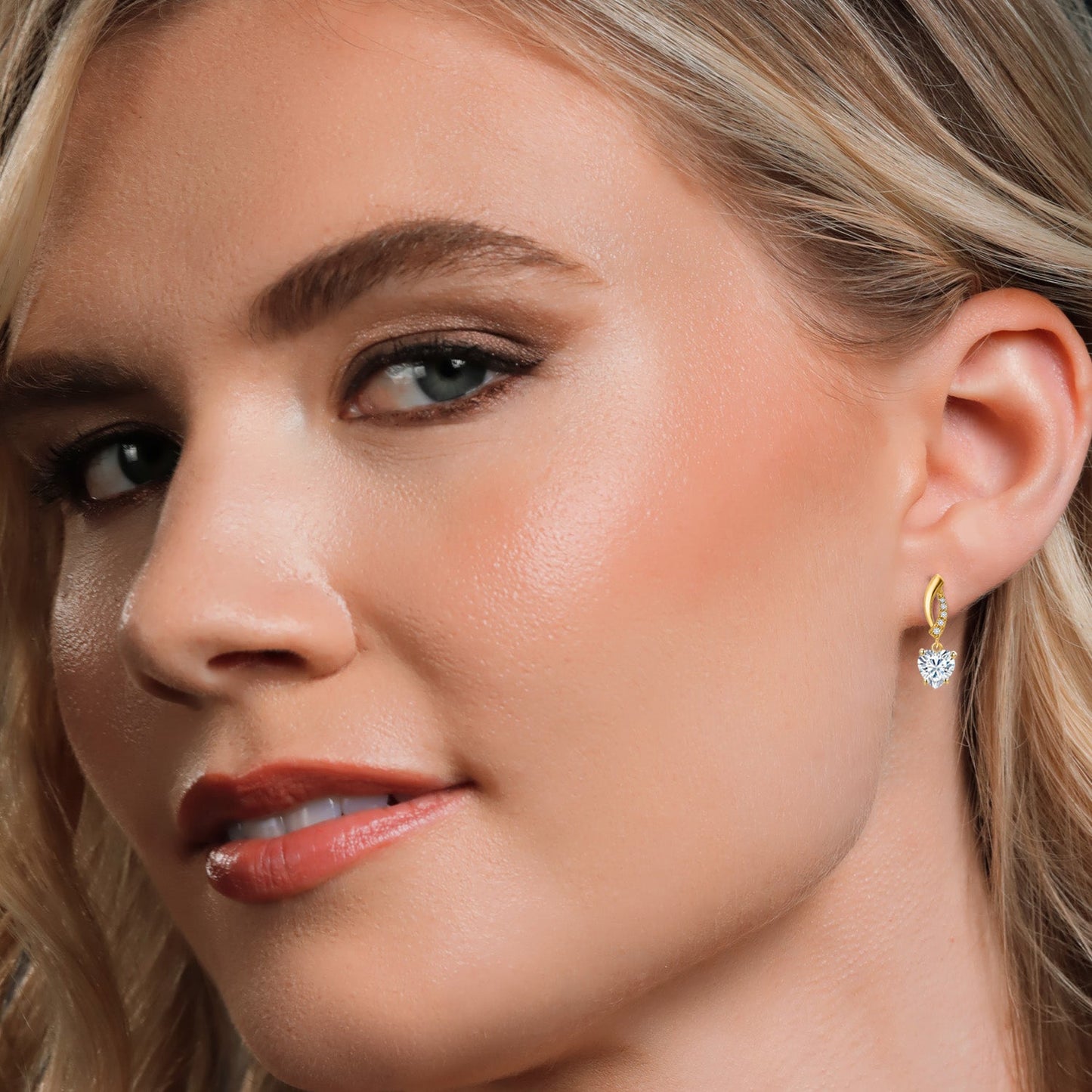 14K Yellow Gold White Moissanite and E - F Lab Grown Diamond Earrings for Women | 2.21 Cttw | Gemstone Birthstone | Heart Shape 6.5MM