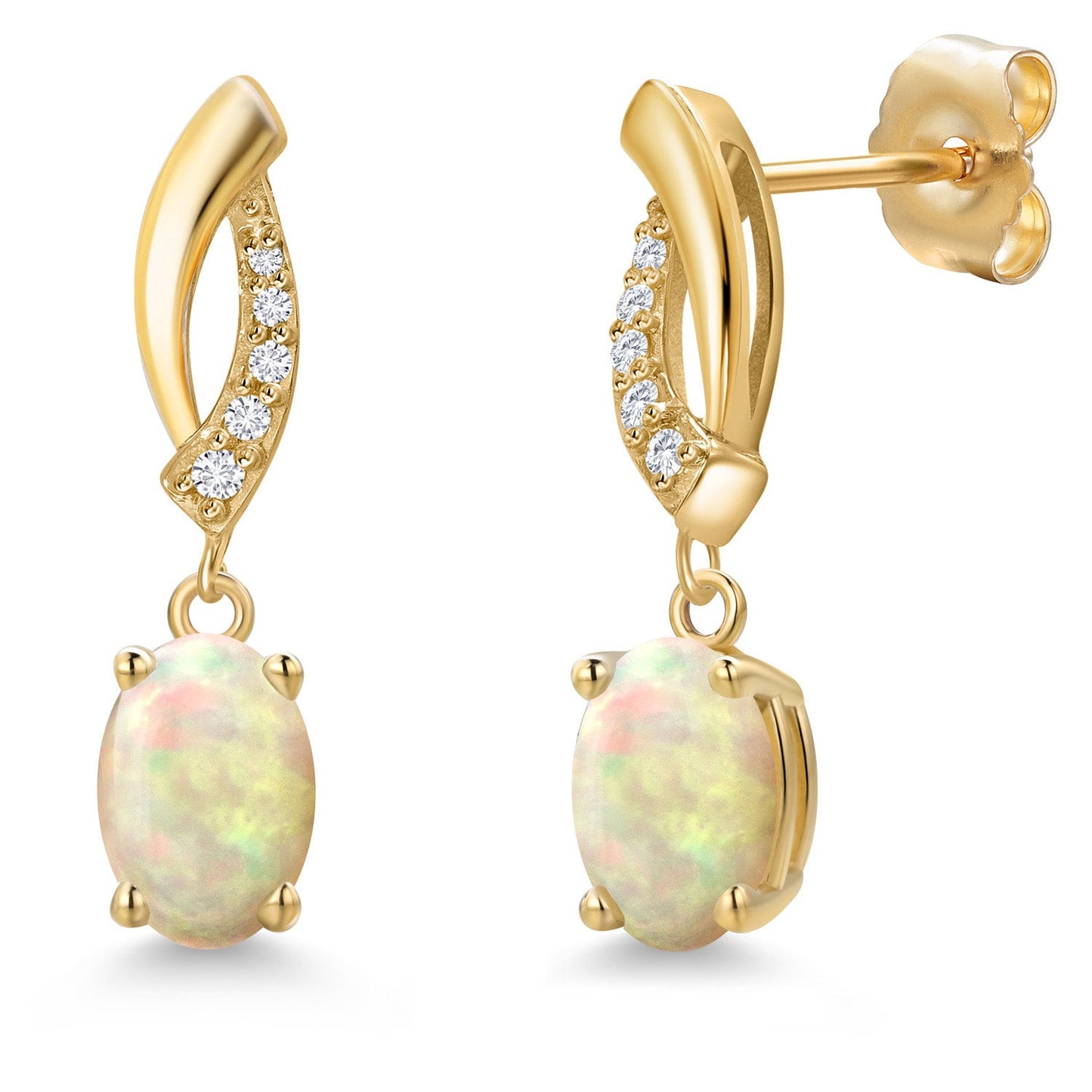 14K Yellow Gold 7X5MM Oval Cut Gemstone Birthstone and Lab Grown Diamond Dangle Earrings for Women | Fine Jewelry Gifts for Her Mom Women Wife