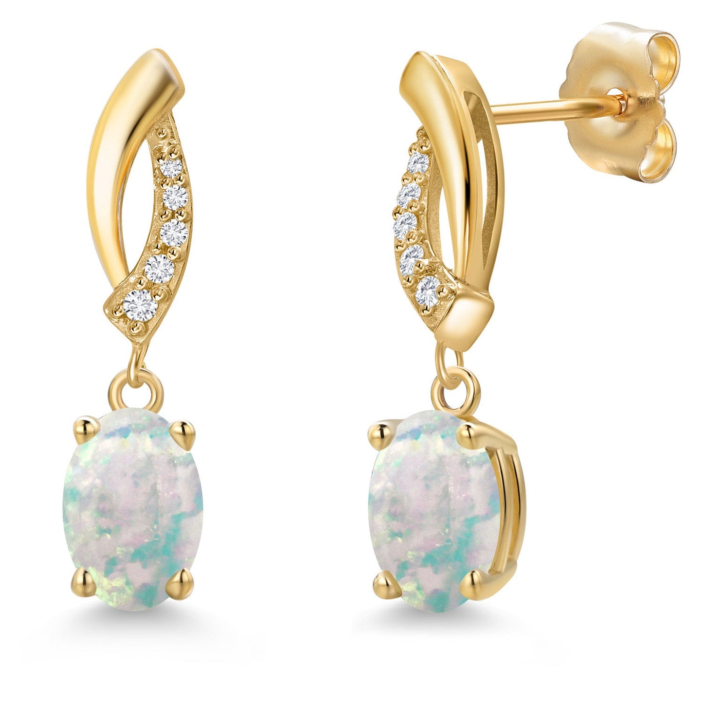 14K Yellow Gold 7X5MM Oval Cut Gemstone Birthstone and Lab Grown Diamond Dangle Earrings for Women | Fine Jewelry Gifts for Her Mom Women Wife