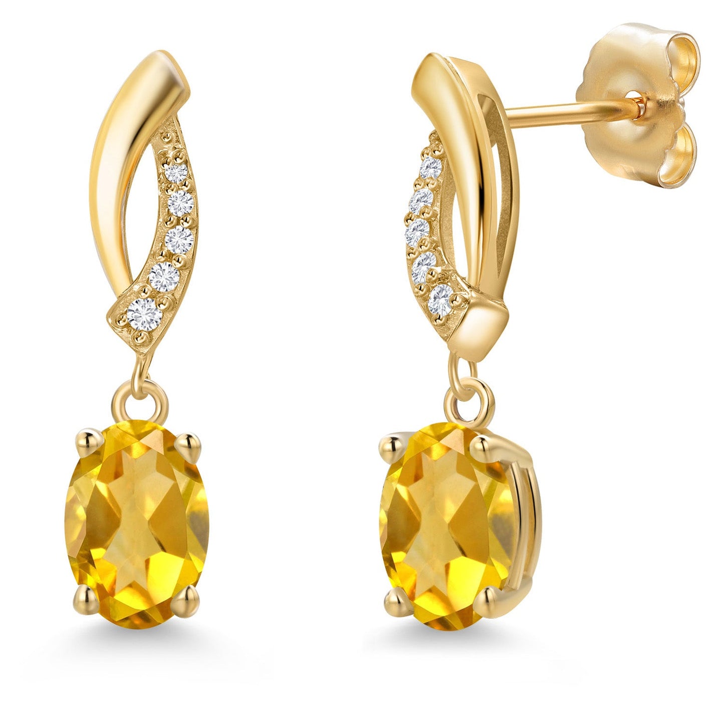 14K Yellow Gold 7X5MM Oval Cut Gemstone Birthstone and Lab Grown Diamond Dangle Earrings for Women | Fine Jewelry Gifts for Her Mom Women Wife