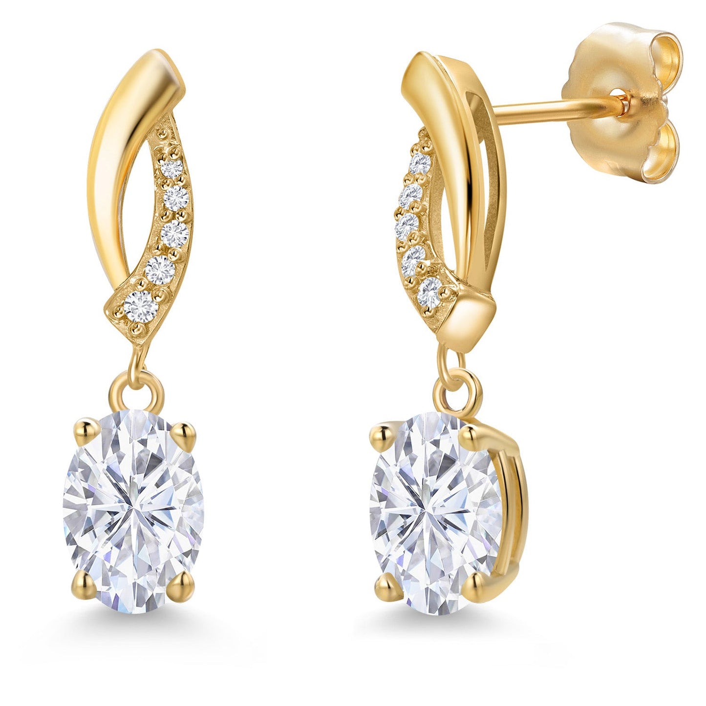 14K Yellow Gold 7X5MM Oval Cut Gemstone Birthstone and Lab Grown Diamond Dangle Earrings for Women | Fine Jewelry Gifts for Her Mom Women Wife