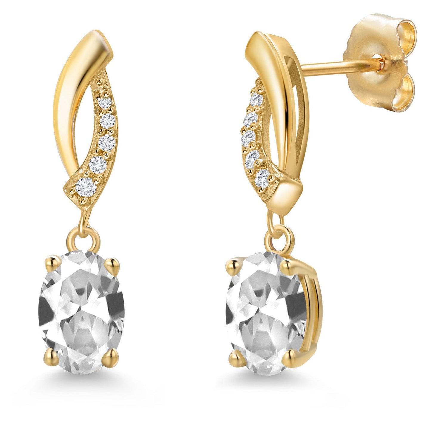 14K Yellow Gold 7X5MM Oval Cut Gemstone Birthstone and Lab Grown Diamond Dangle Earrings for Women | Fine Jewelry Gifts for Her Mom Women Wife