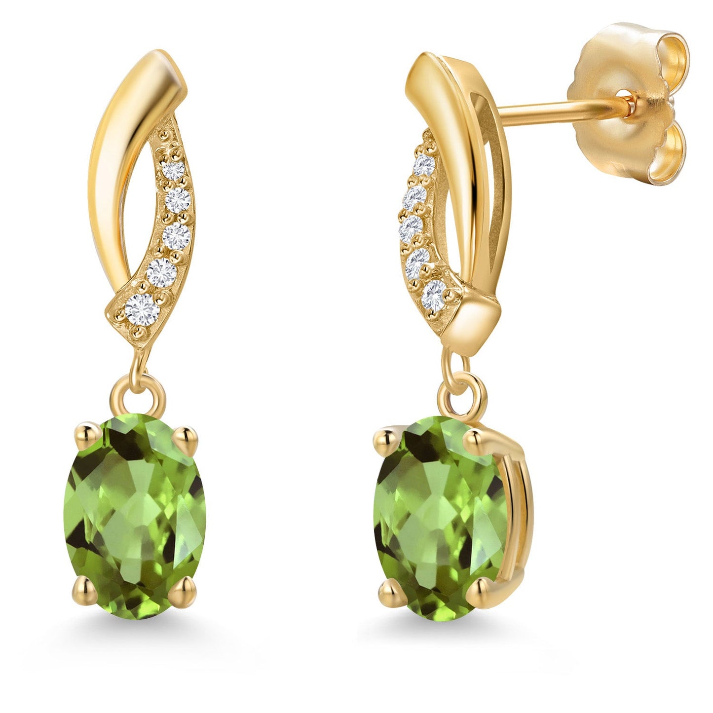 14K Yellow Gold 7X5MM Oval Cut Gemstone Birthstone and Lab Grown Diamond Dangle Earrings for Women | Fine Jewelry Gifts for Her Mom Women Wife