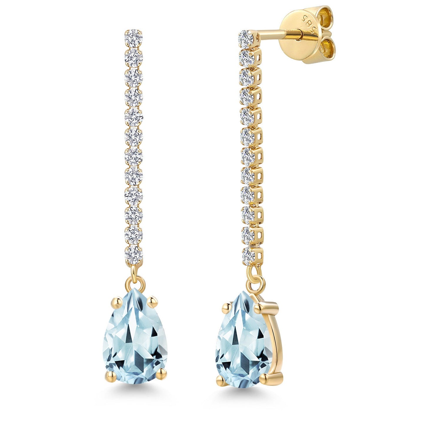 14K Yellow Gold Gemstone Birthstone and Lab Grown Diamond Long Liner Dangle Earrings for Women | Pear Shape 9X6MM and Round 1.5MM | Yellow Gold Chain Drop Earrings