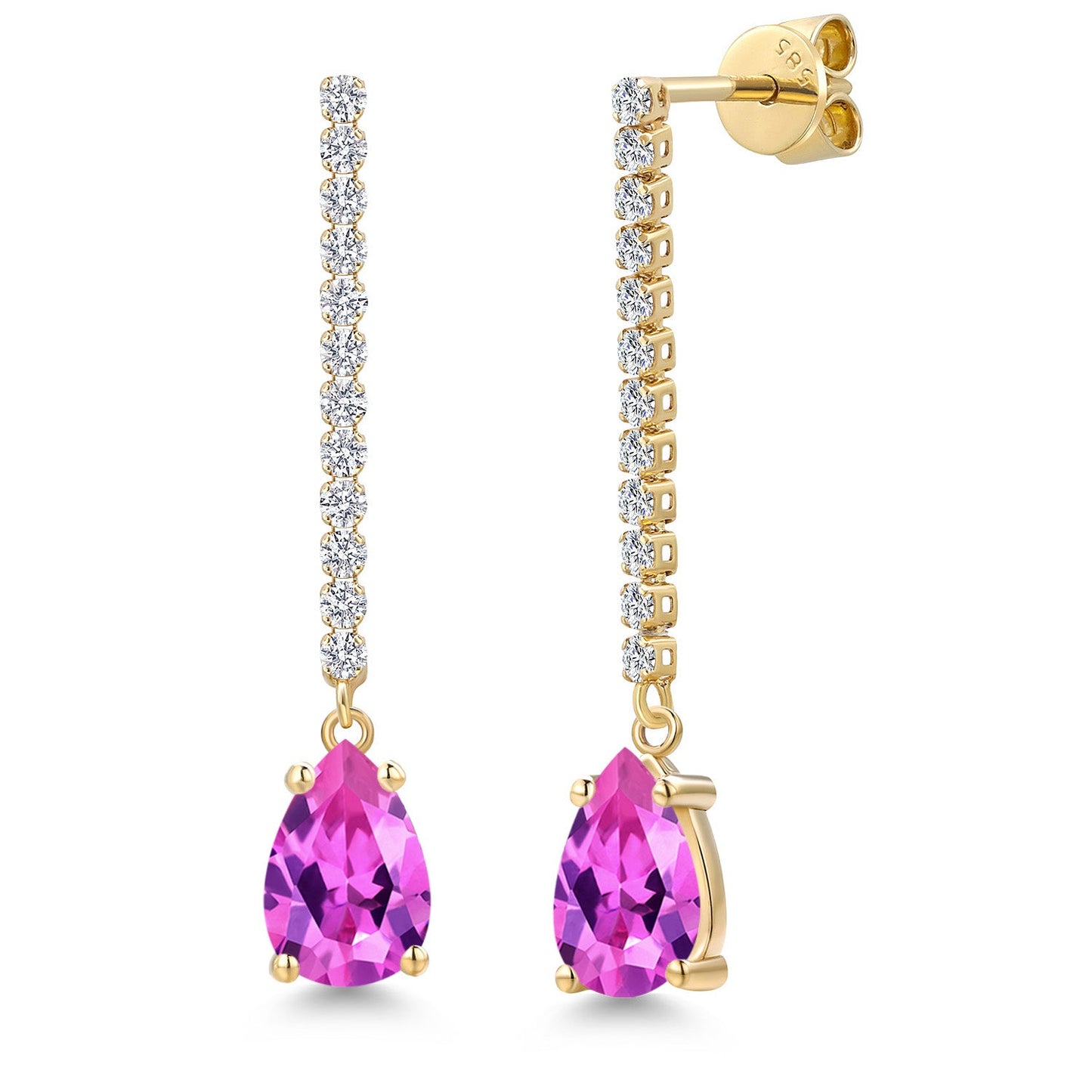 14K Yellow Gold Gemstone Birthstone and Lab Grown Diamond Long Liner Dangle Earrings for Women | Pear Shape 9X6MM and Round 1.5MM | Yellow Gold Chain Drop Earrings