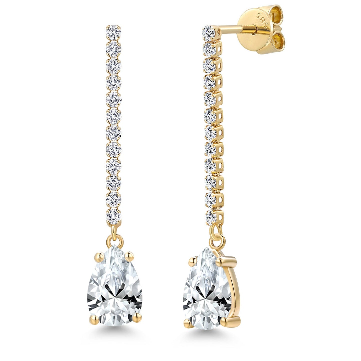 14K Yellow Gold Gemstone Birthstone and Lab Grown Diamond Long Liner Dangle Earrings for Women | Pear Shape 9X6MM and Round 1.5MM | Yellow Gold Chain Drop Earrings