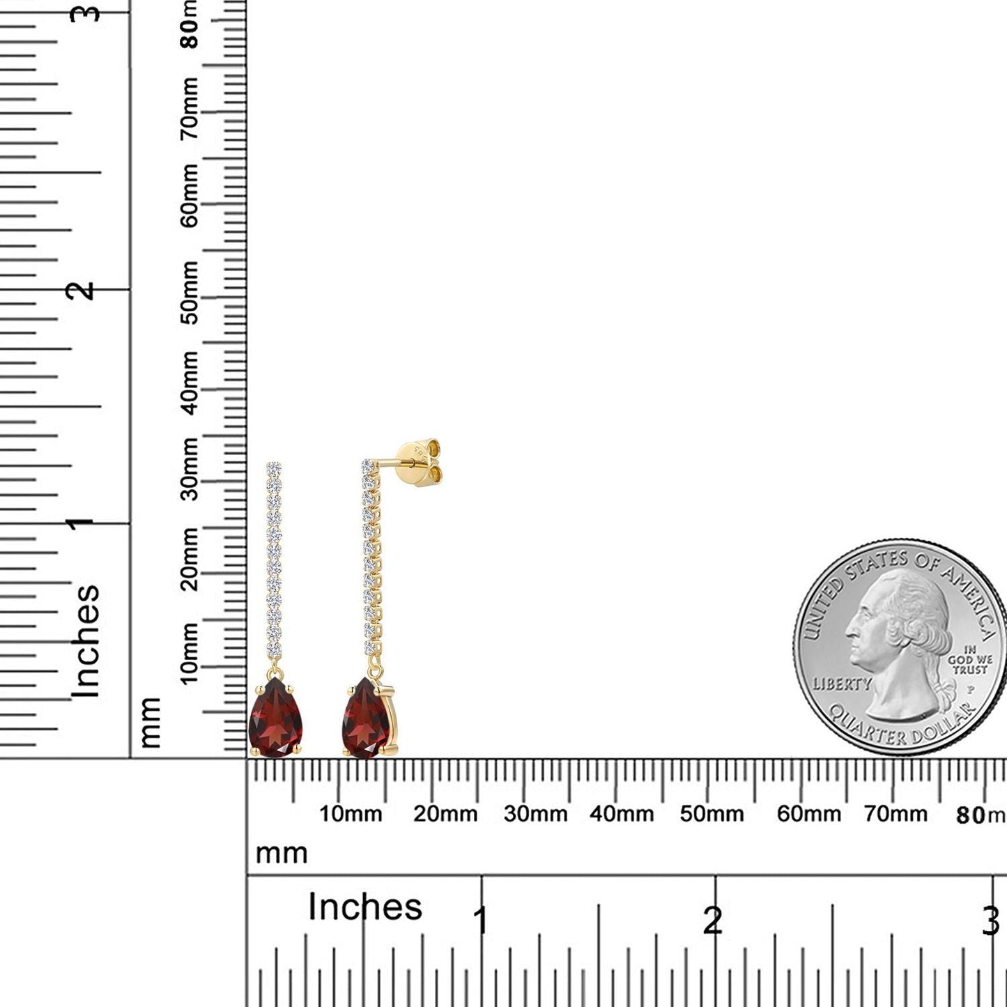 14K Yellow Gold Gemstone Birthstone and Lab Grown Diamond Long Liner Dangle Earrings for Women | Pear Shape 9X6MM and Round 1.5MM | Yellow Gold Chain Drop Earrings