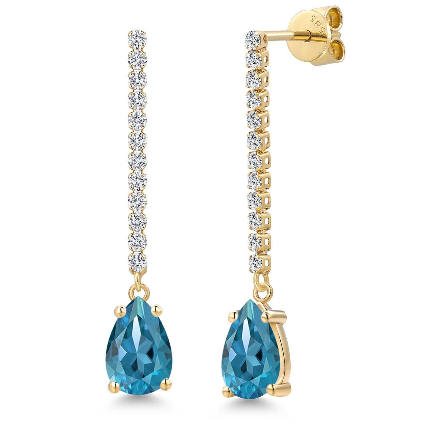 14K Yellow Gold Gemstone Birthstone and Lab Grown Diamond Long Liner Dangle Earrings for Women | Pear Shape 9X6MM and Round 1.5MM | Yellow Gold Chain Drop Earrings